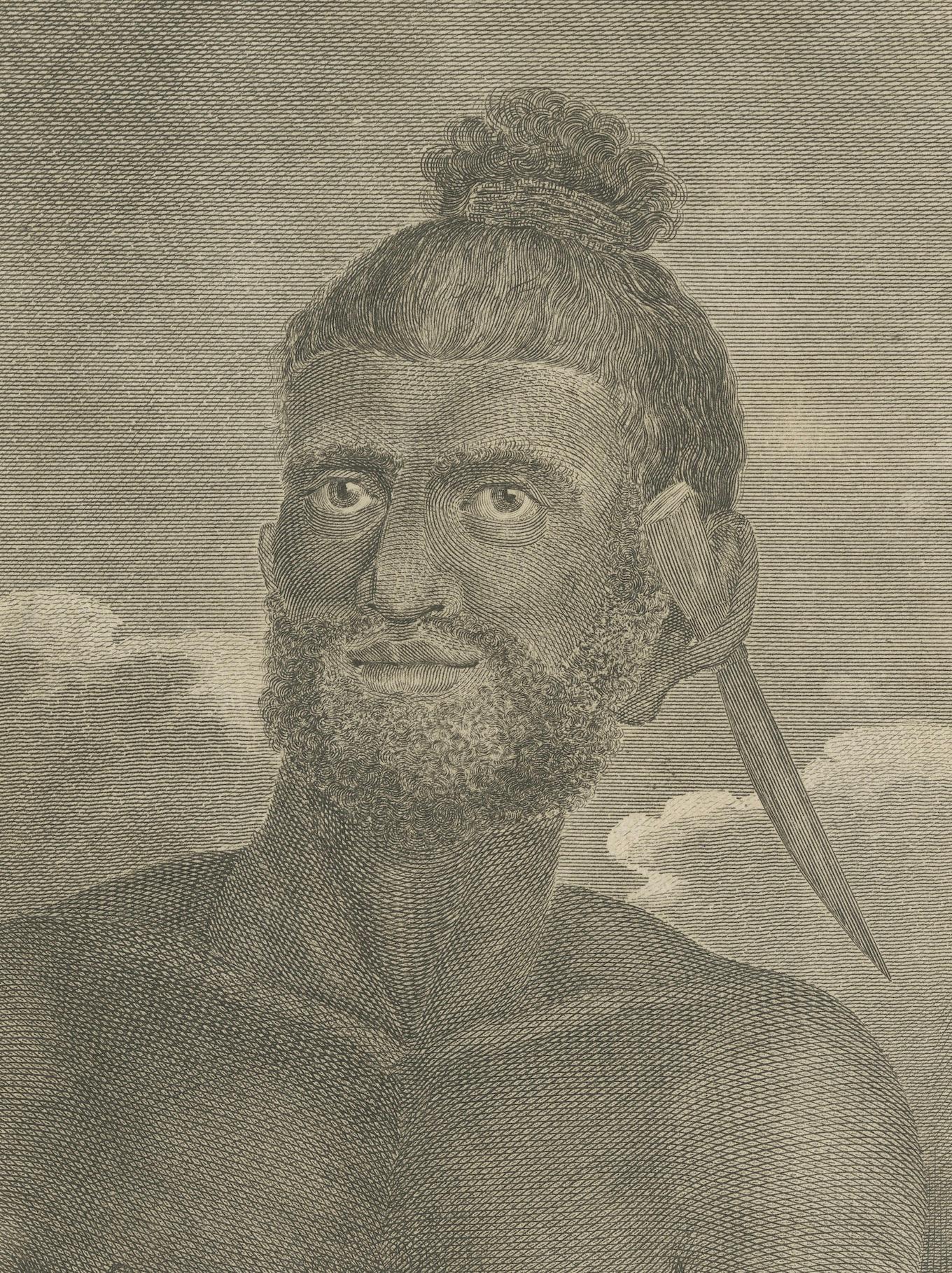 Portrait of a Mangean Islander in The South Pacific by John Webber, circa 1800 In Good Condition For Sale In Langweer, NL