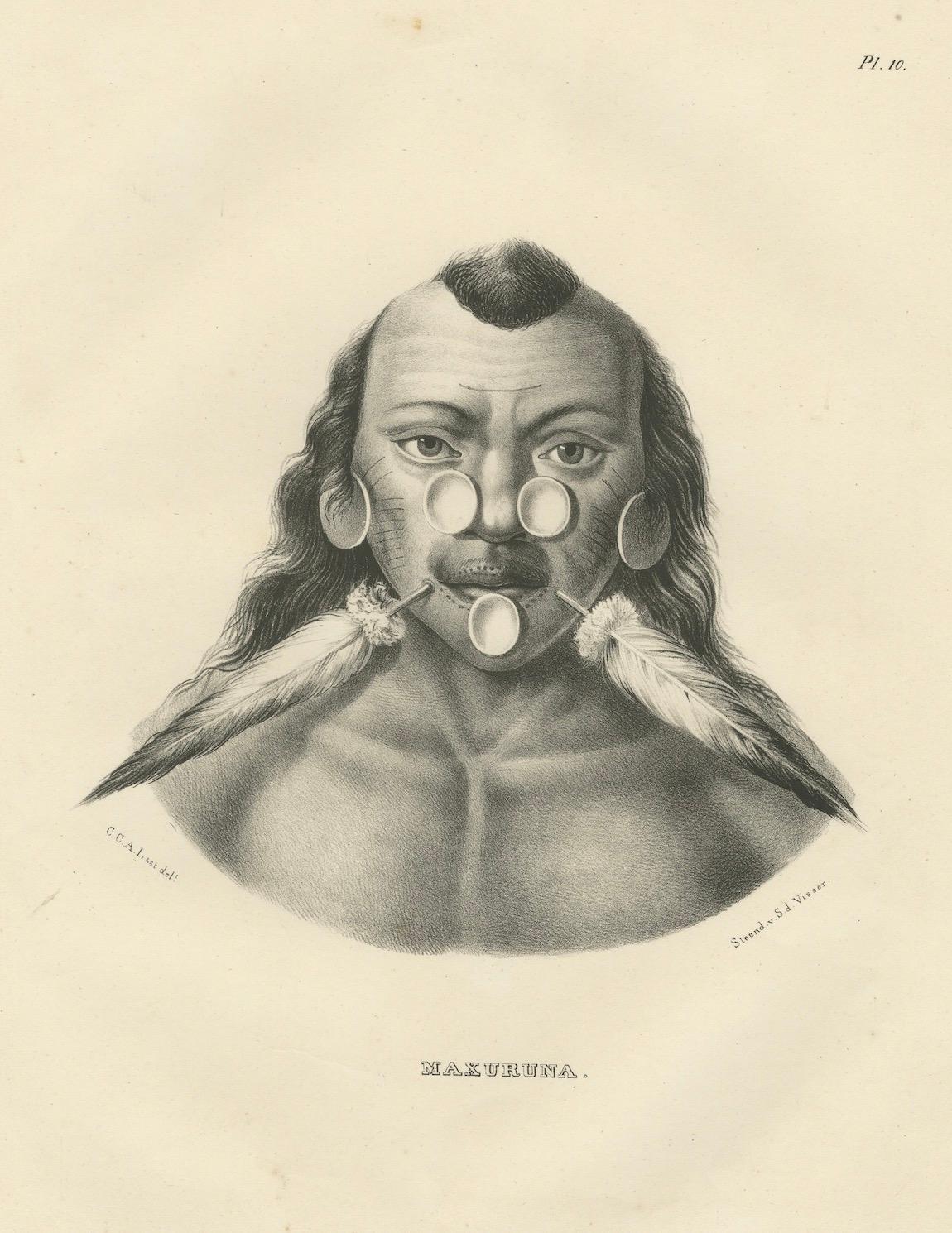 Porträt eines Mitglieds des Amazonas Stammes Maxuruna von Karl Joseph Brodtmann, 1836 (Papier) im Angebot