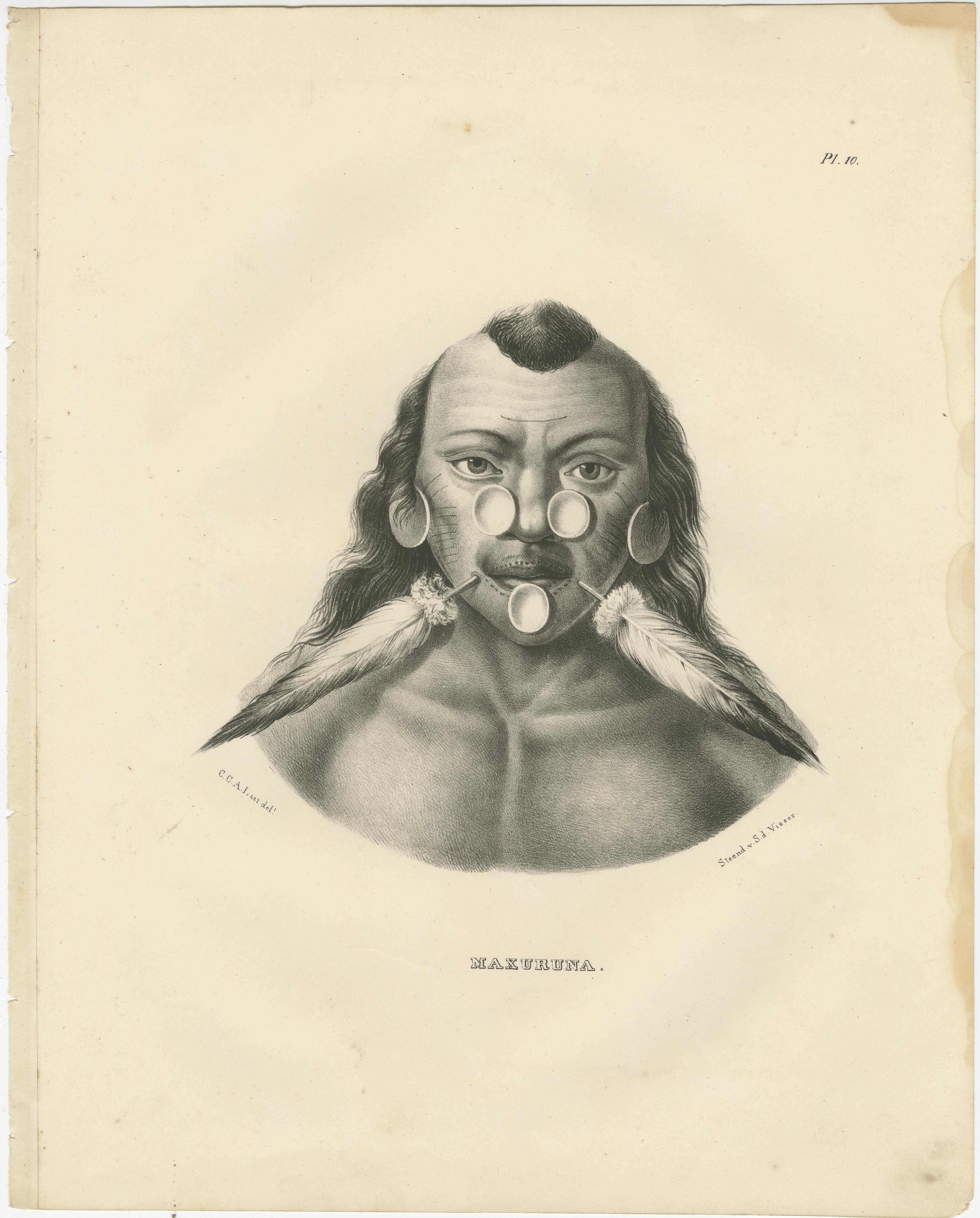 Porträt eines Mitglieds des Amazonas Stammes Maxuruna von Karl Joseph Brodtmann, 1836 im Angebot 1