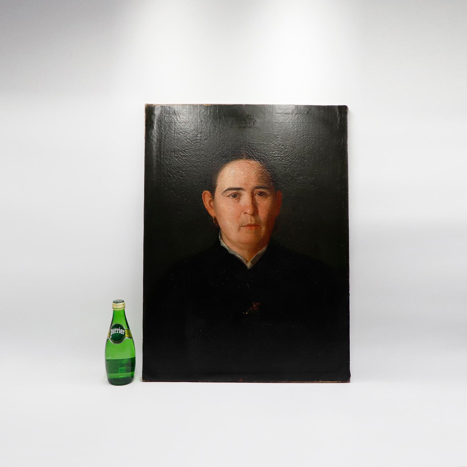 Messicano Ritratto di una vedova messicana, olio su tela, firmato e datato 1883 in vendita
