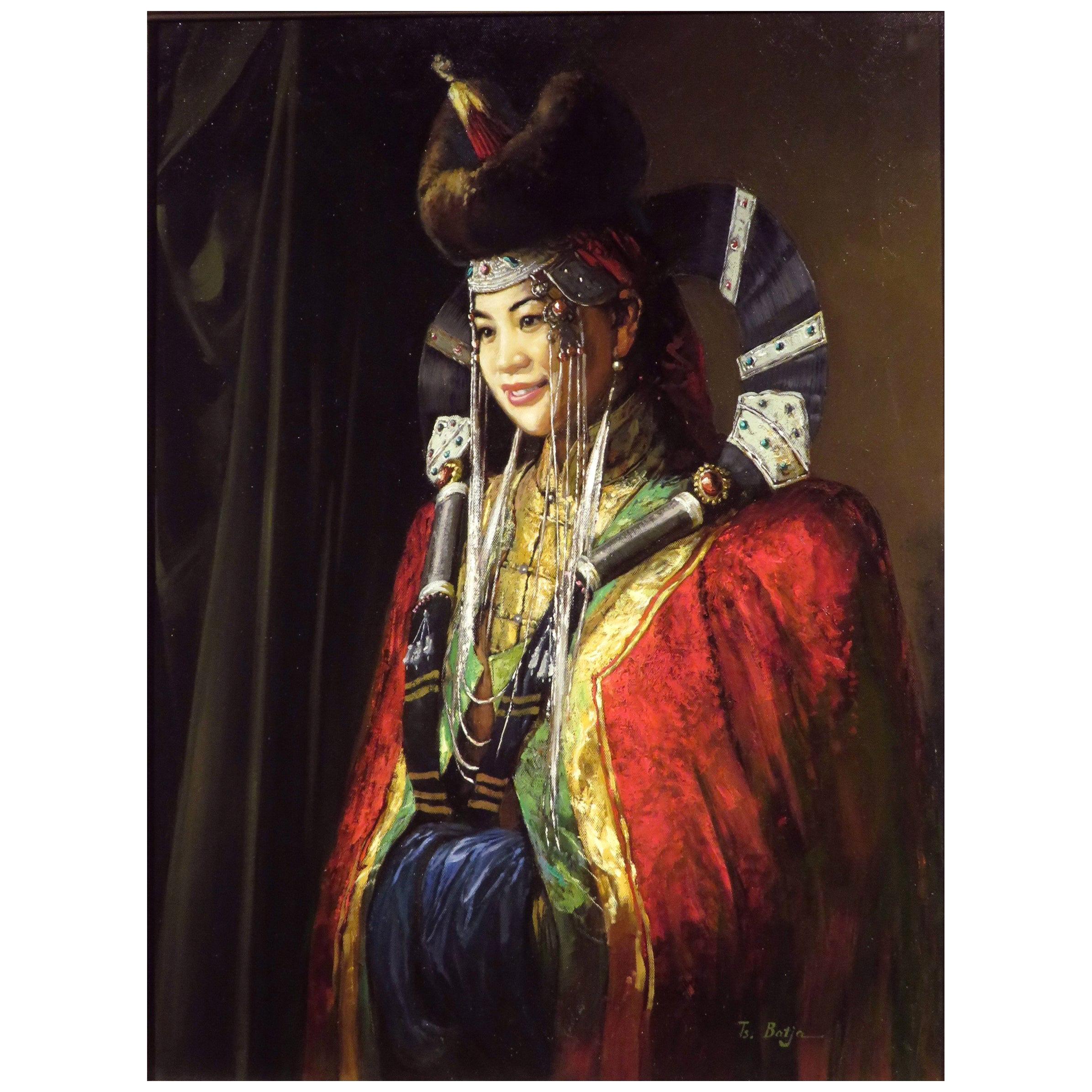 Portrait of a Mongolian Bride by Batjargal Tseyentsogzol, Mongolian (1966-) For Sale