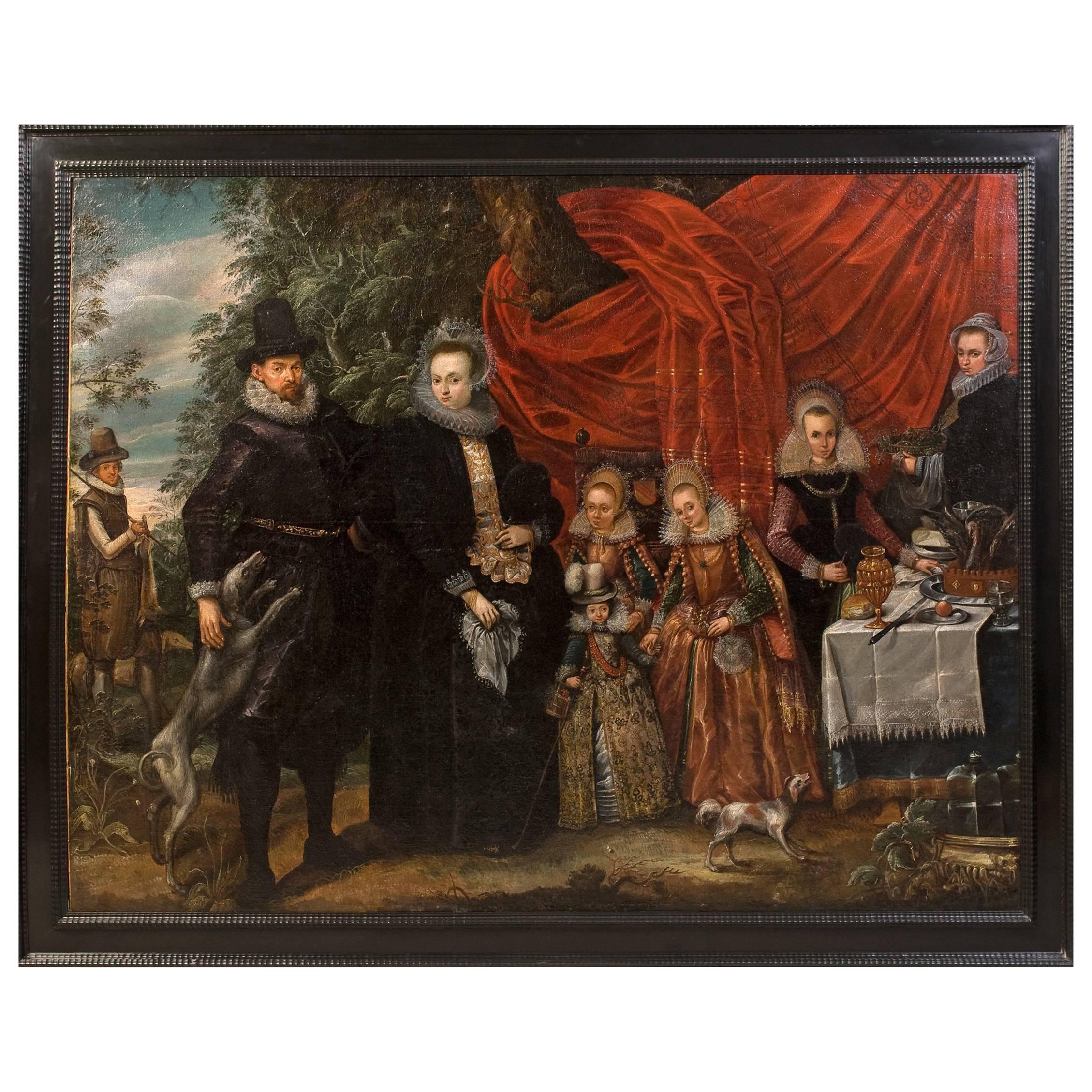 Portrait of a Noble Family in the Landscape, circa 1600, Antwerp School For Sale