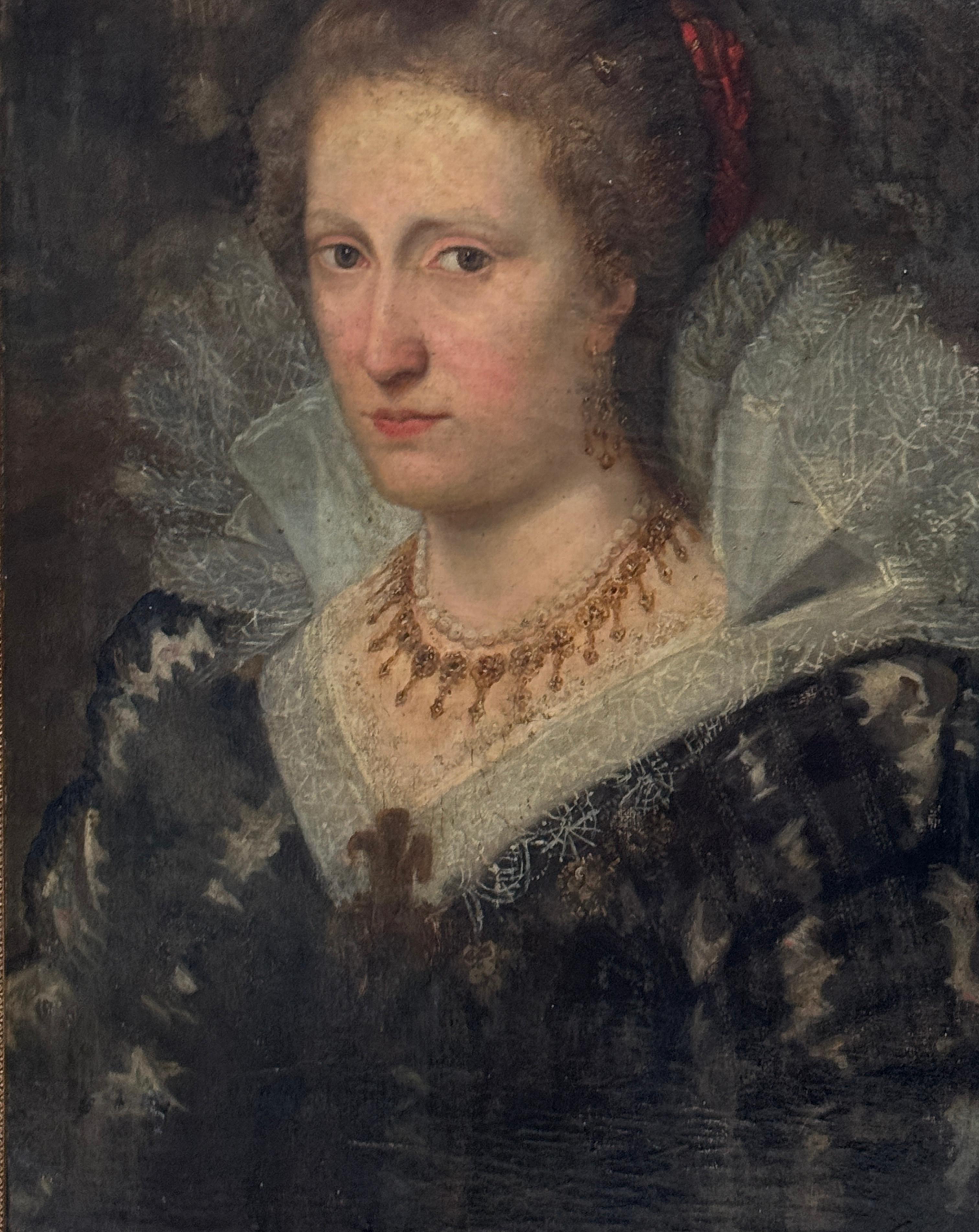 Baroque Portrait of a Noble Lady, Spanish or Flemish School, oil on canvas, 17th century For Sale