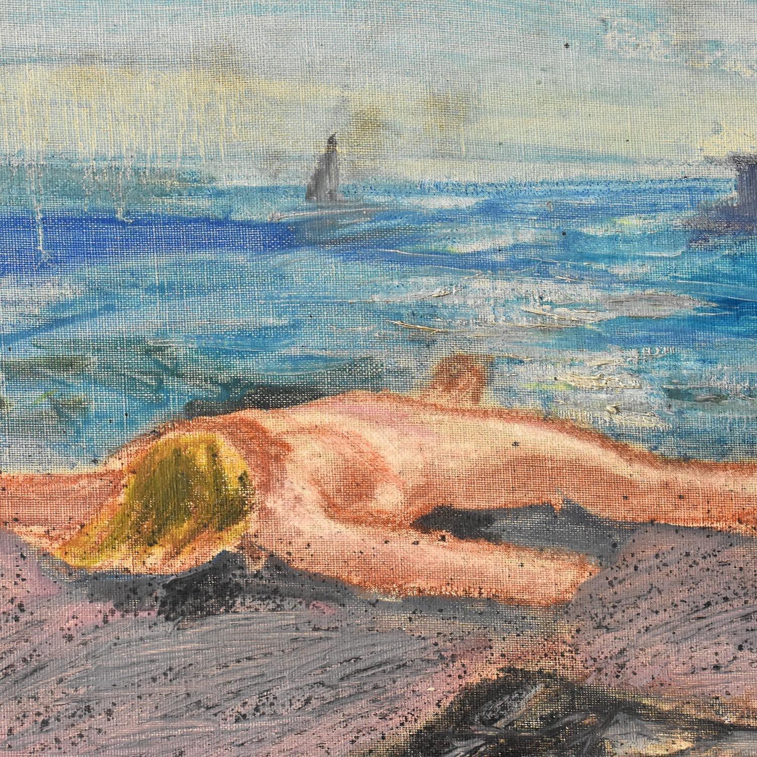 ORIGINAL VINTAGE OIL ON BOARD PAINTING BY AKOS BIRO, HUNGARIAN 1911-2002

Free-moving, sketchy brushstrokes really capture the feeling of lying naked in the South of France in the gentle sea breeze. 

I think you could probably pinpoint exactly