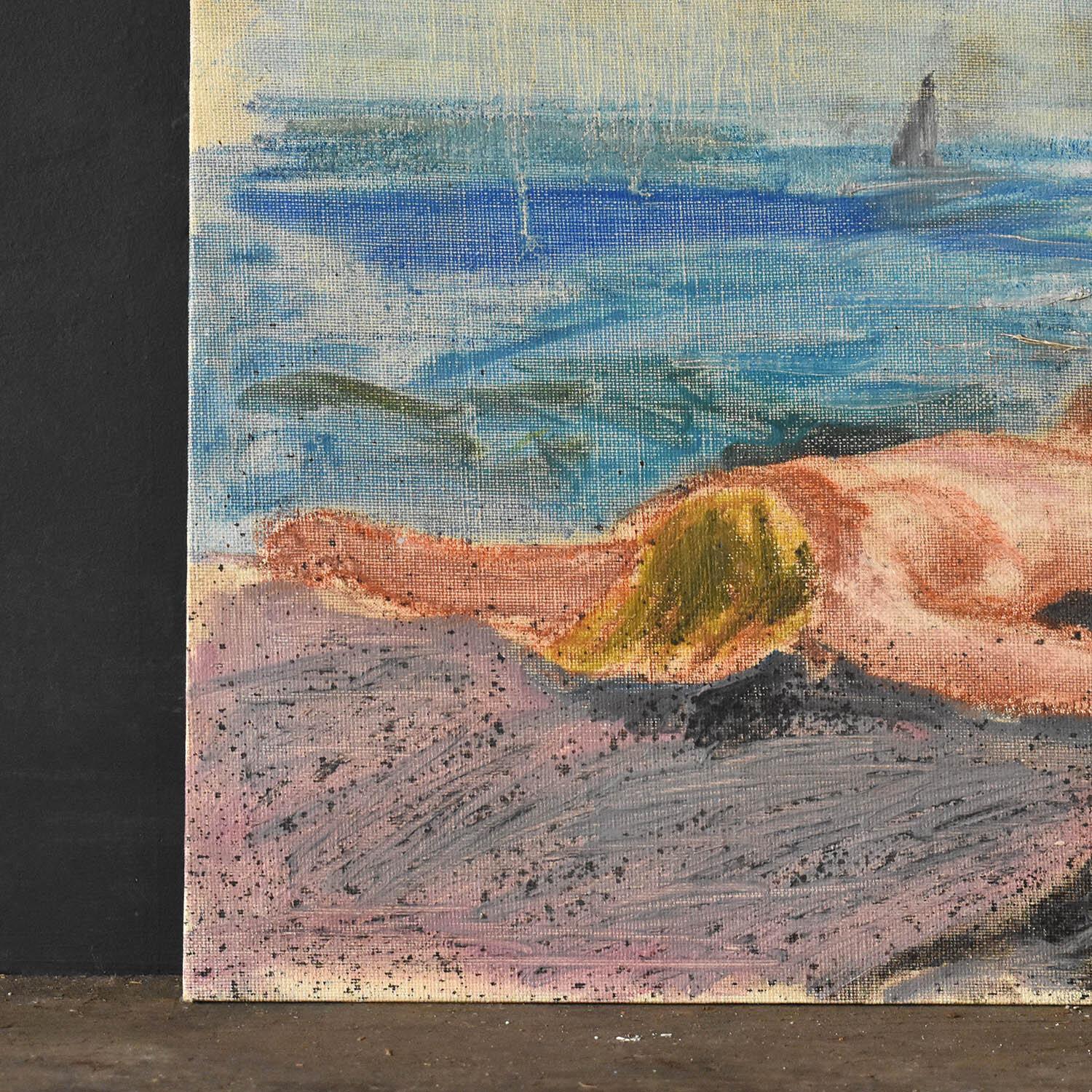 Portrait of a Nude Sunbather in the Cote D'Azur, Original 1960s Oil Painting In Good Condition For Sale In Bristol, GB