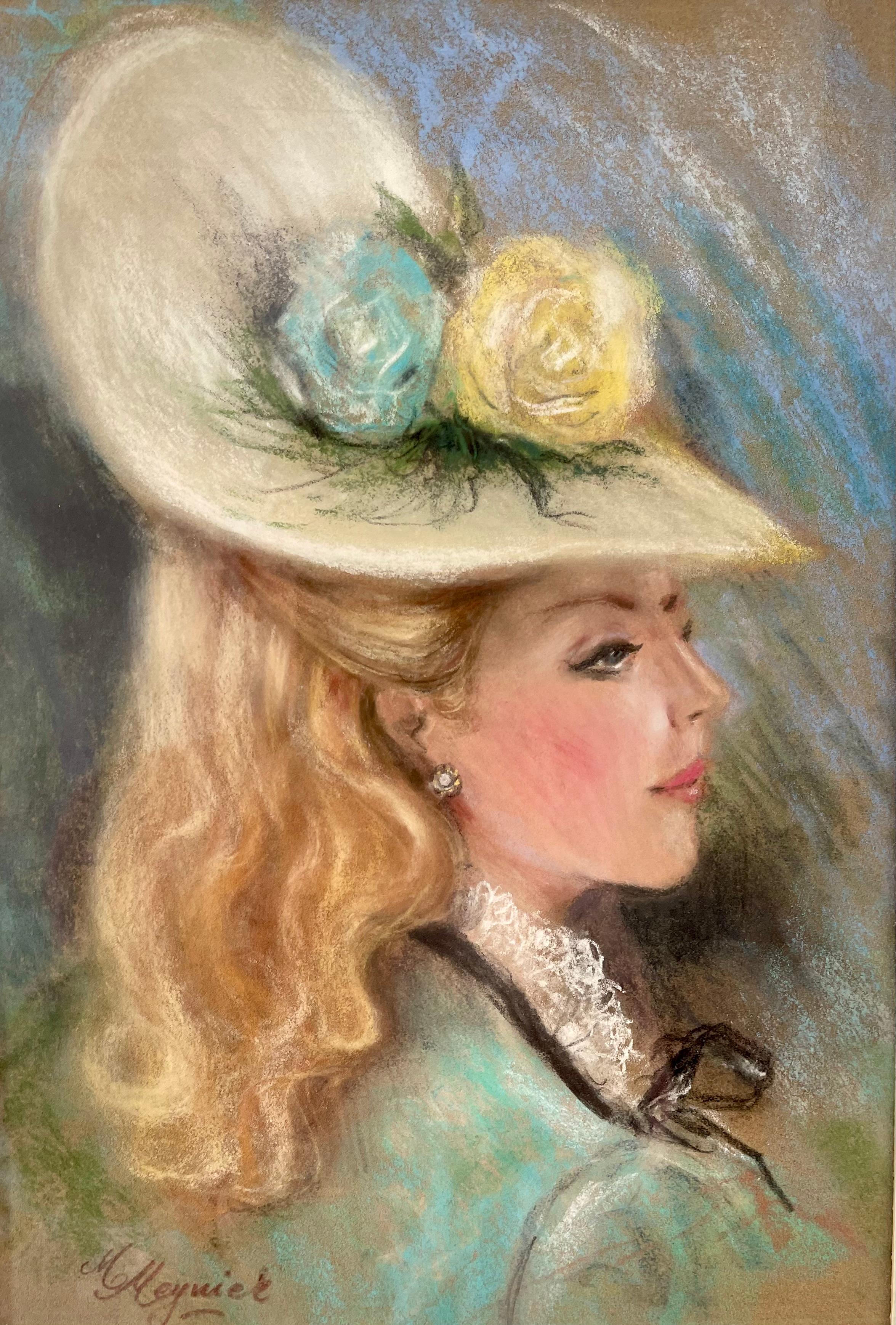 Belle Époque Portrait of a Parisian Woman by Meynier Pastel For Sale