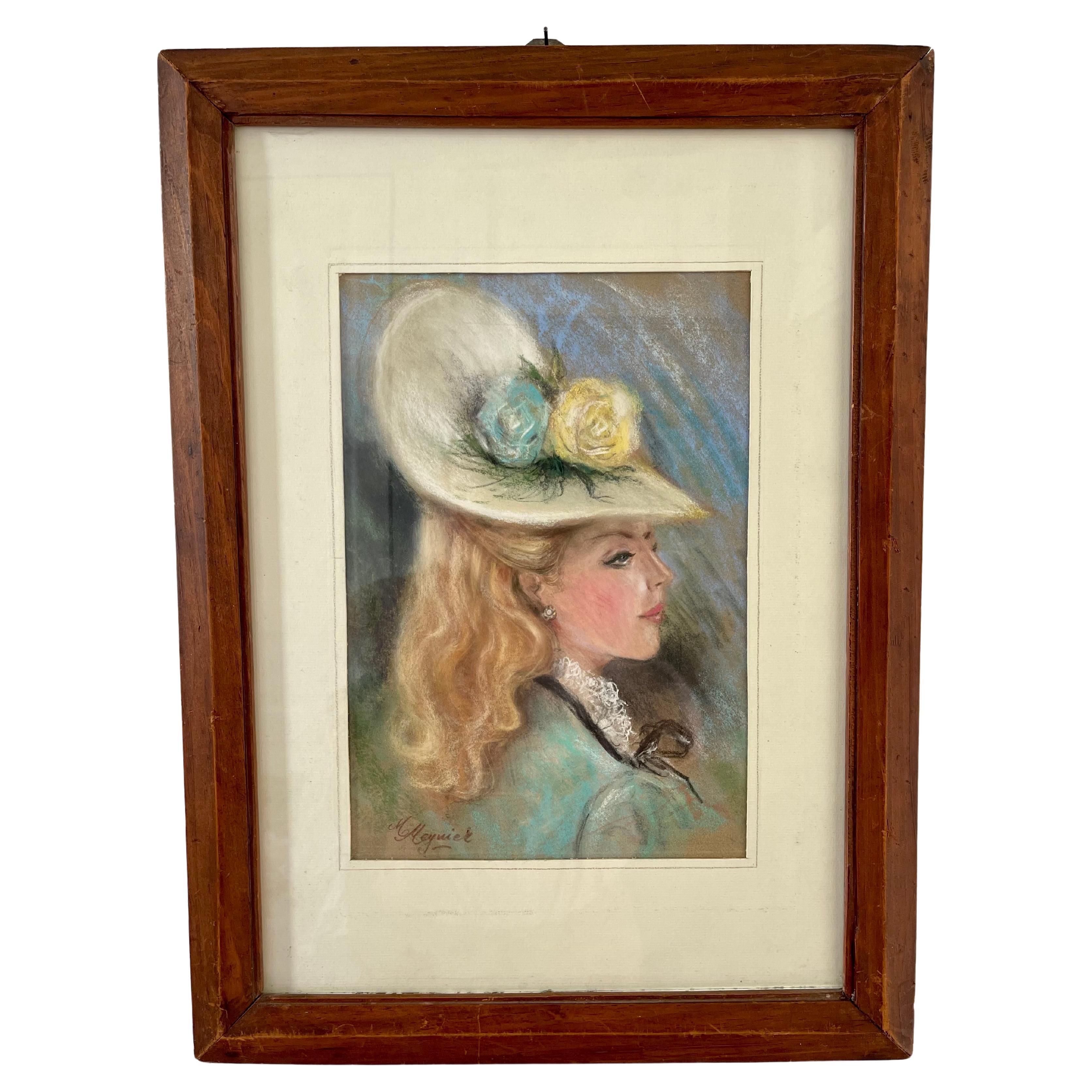 Portrait of a Parisian Woman by Meynier Pastel For Sale