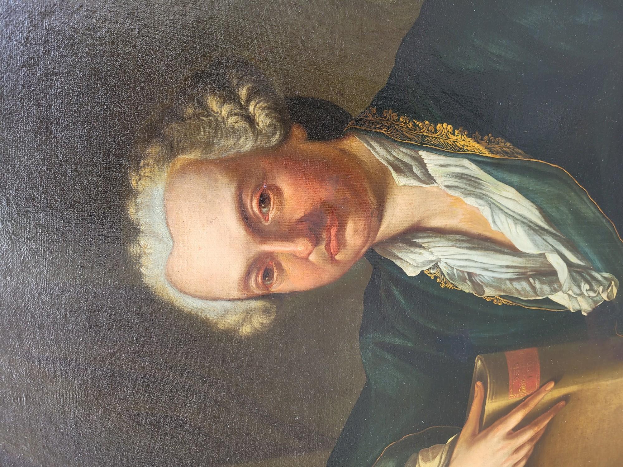 Portrait Of A Scholar, Oil On Framed Canvas, 18th Century For Sale 11