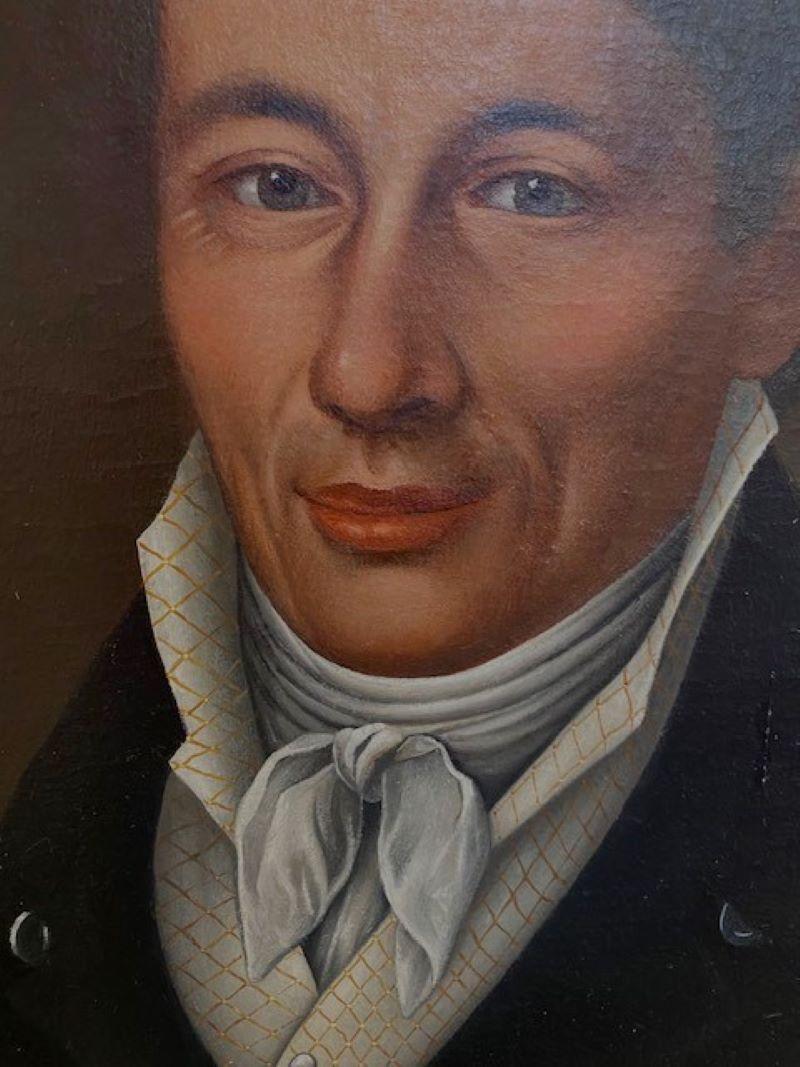 Spätes 18. bis frühes 19. Jahrhundert Porträt eines Kapitäns, von Charles Delin (Niederlande: 1756-1818), um 1810, ein feines Öl auf Leinwand, Porträt in Viertellänge von Kapitän Mellen, einem eleganten Herrn in marineblauem, zweireihigem Seemantel