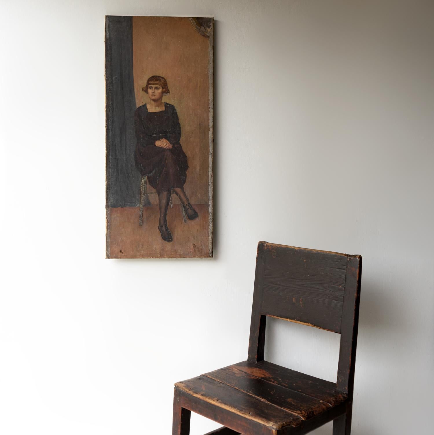 Porträt einer sitzenden Frau von Alys Woodman, Original Antikes Ölgemälde, 1920er Jahre im Angebot 2