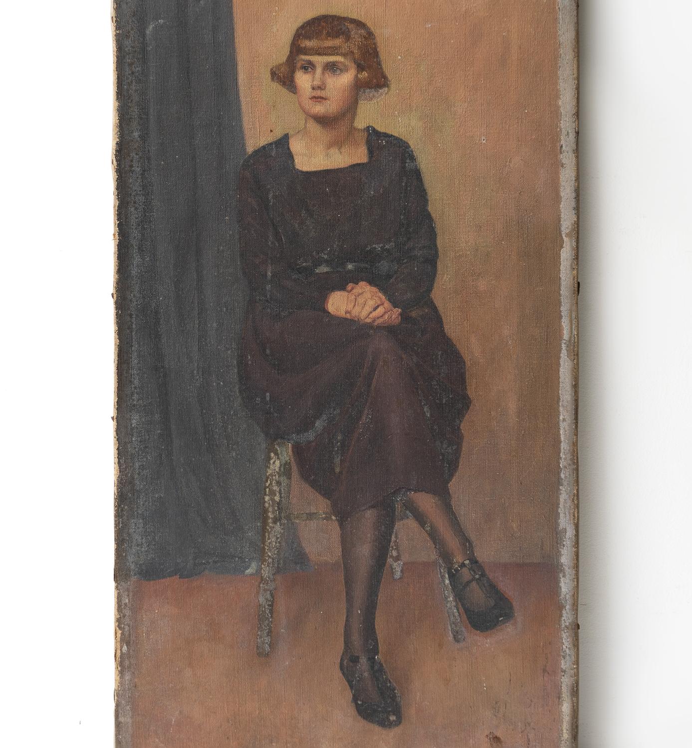 British Portrait Of A Seated Woman By Alys Woodman, Original Antique Oil Painting, 1920s For Sale