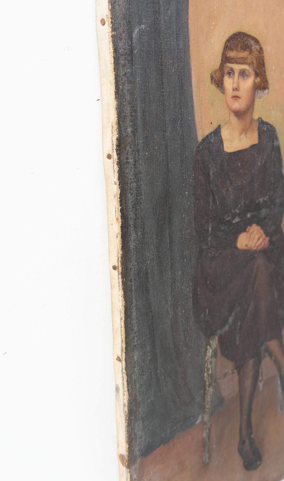 Porträt einer sitzenden Frau von Alys Woodman, Original Antikes Ölgemälde, 1920er Jahre (20. Jahrhundert) im Angebot