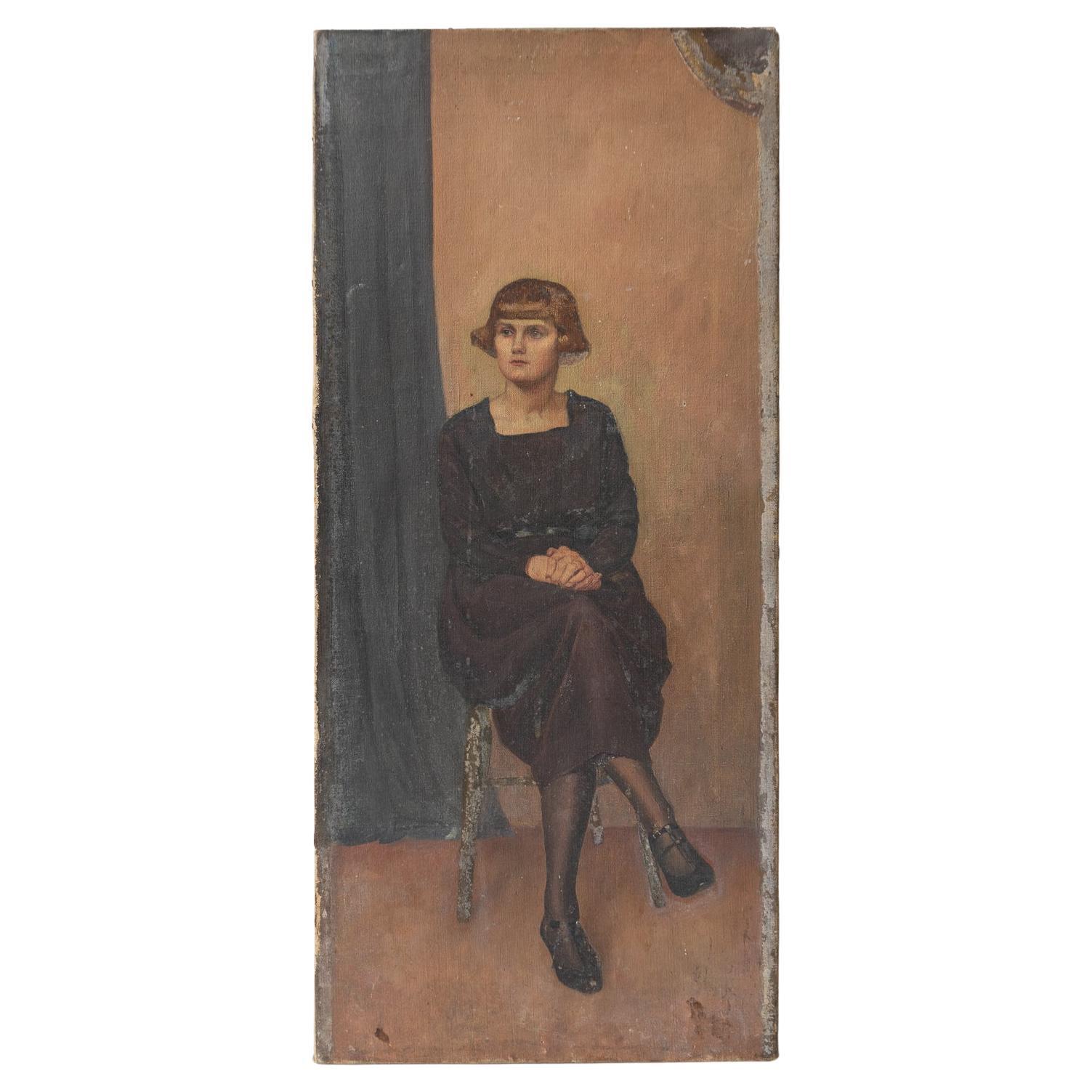 Portrait Of A Seated Woman By Alys Woodman, Original Antique Oil Painting, 1920s For Sale