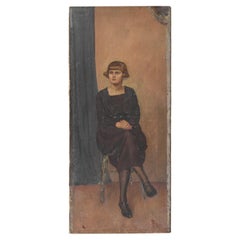 Portrait d'une femme assise par Alys Woodman, peinture à l'huile originale des années 1920