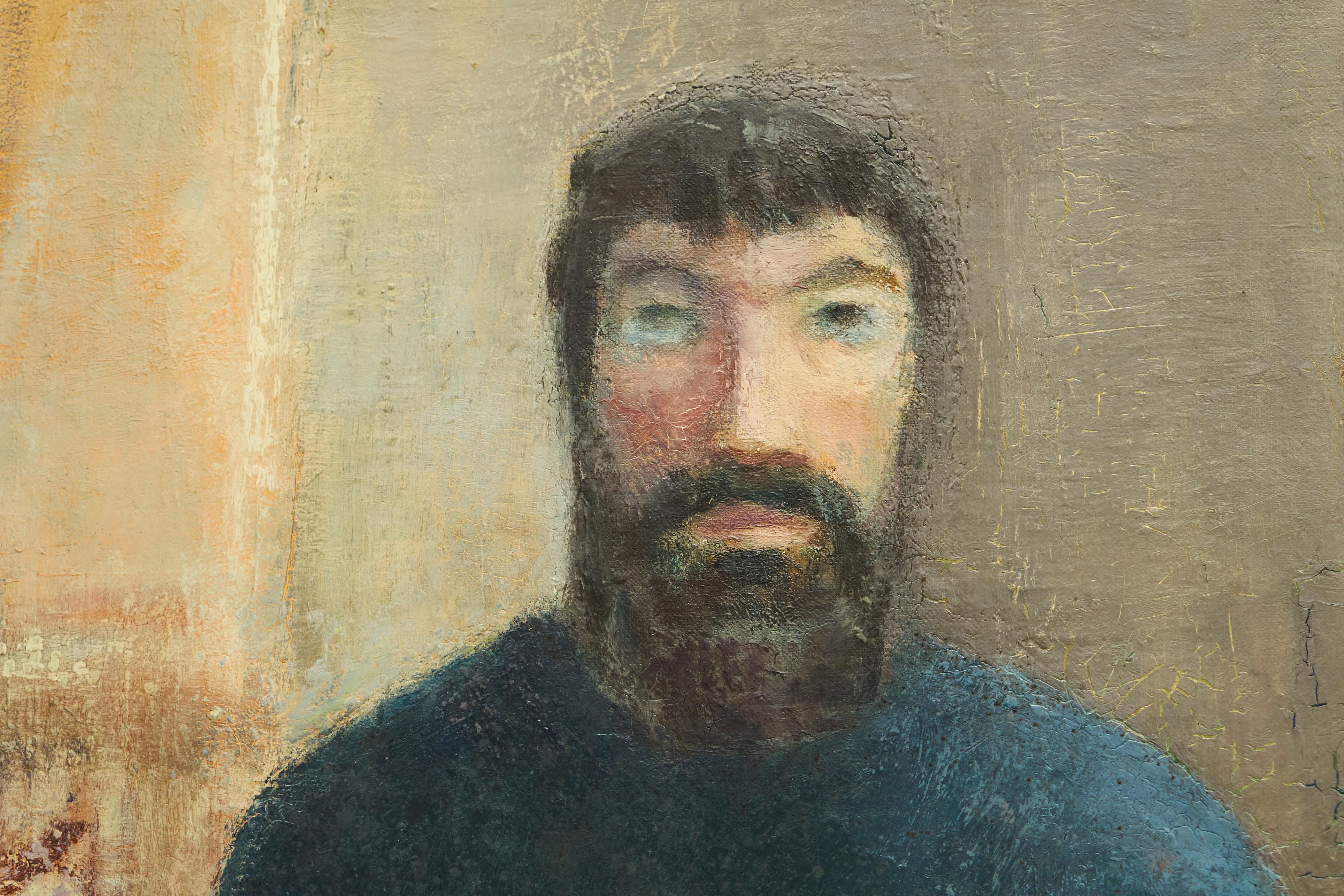 Retrato de un hombre sentado Óleo y pintura al temple sobre lienzo Bélgica 1964 Moderno de mediados de siglo en venta