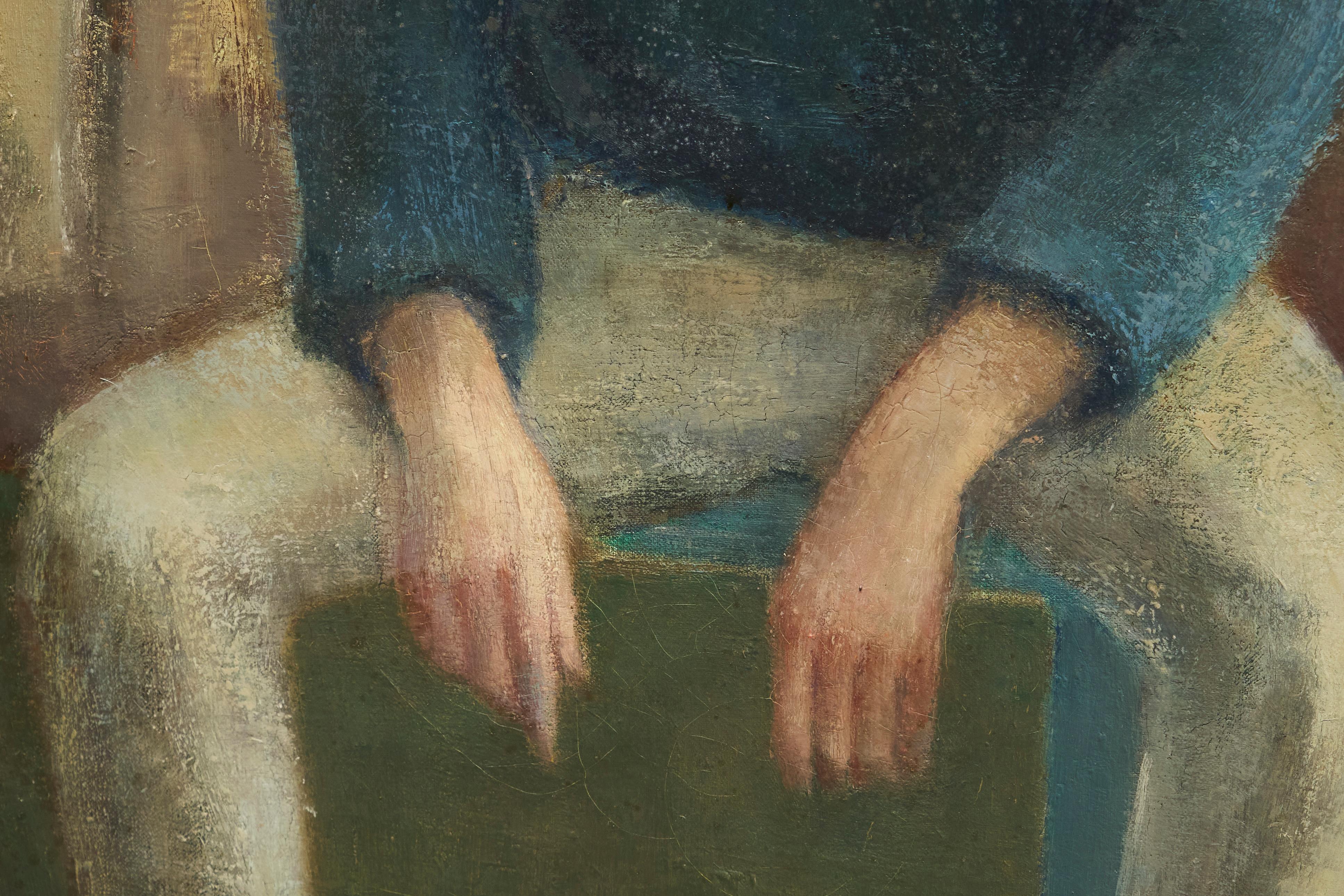 Retrato de un hombre sentado Óleo y pintura al temple sobre lienzo Bélgica 1964 Europeo en venta