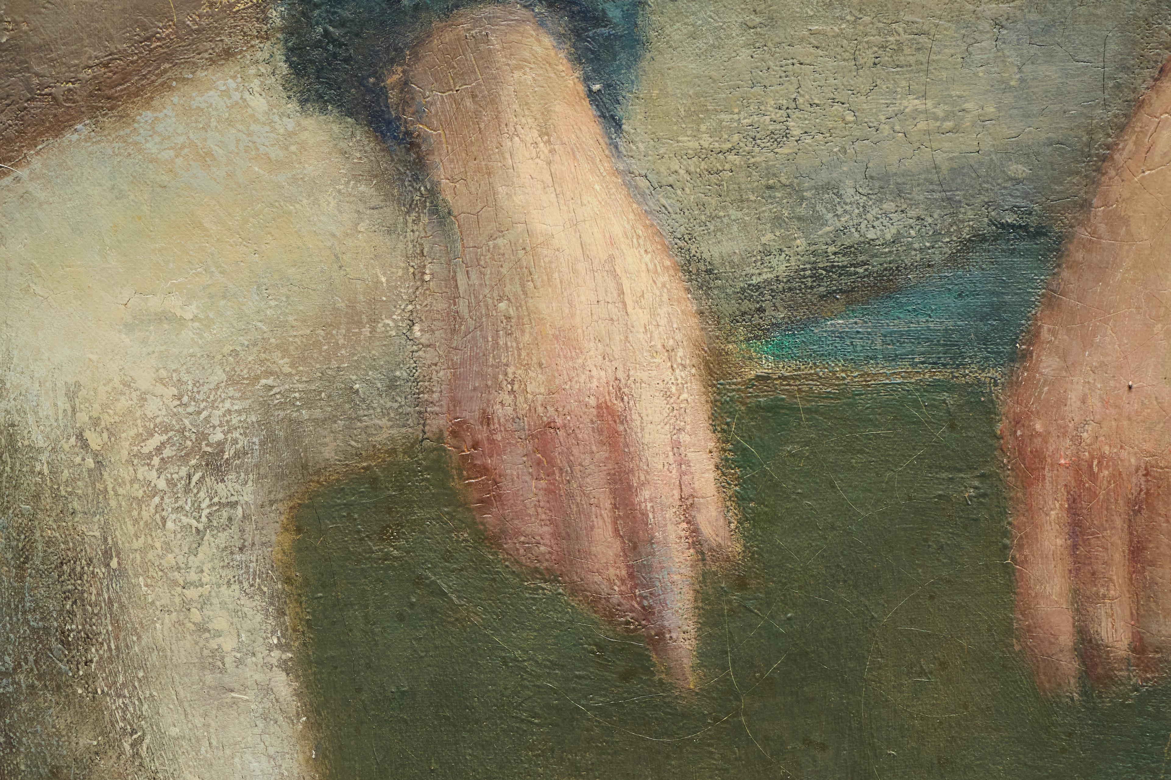 Retrato de un hombre sentado Óleo y pintura al temple sobre lienzo Bélgica 1964 siglo XX en venta