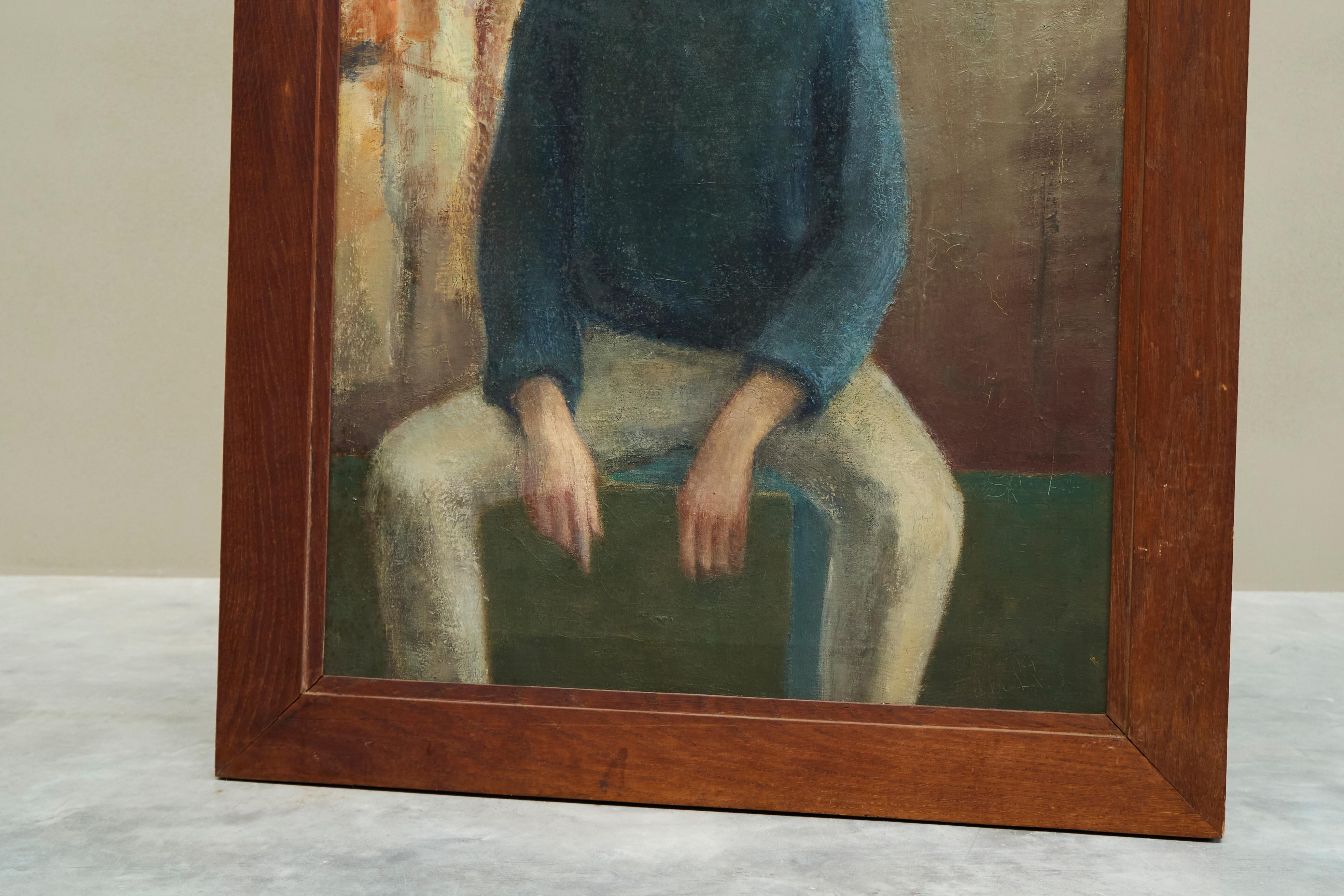 Retrato de un hombre sentado Óleo y pintura al temple sobre lienzo Bélgica 1964 Lienzo en venta