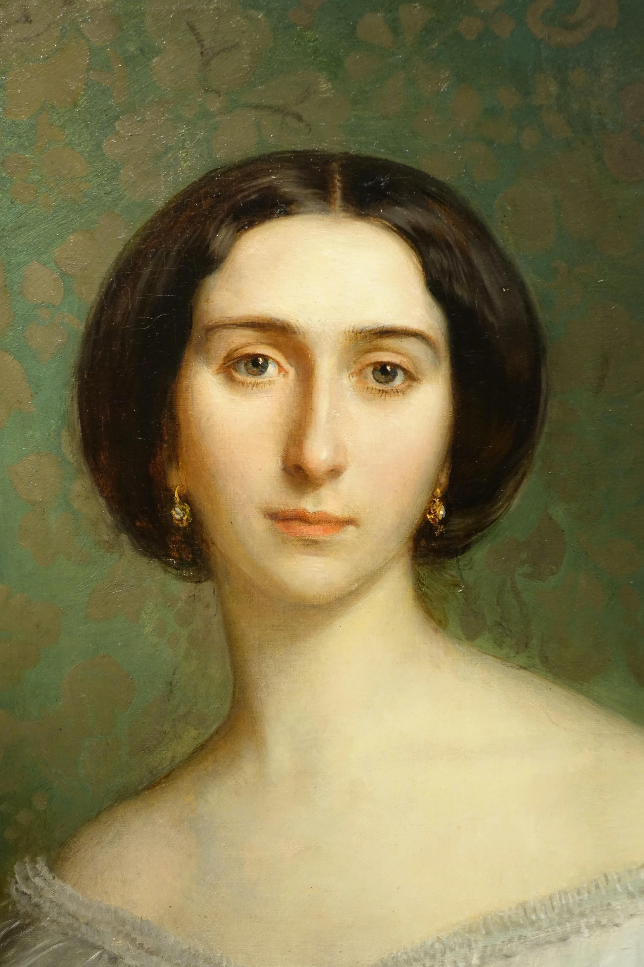 French Portrait of a the Comtesse Hallez Claparede , France Circa 1850 For Sale