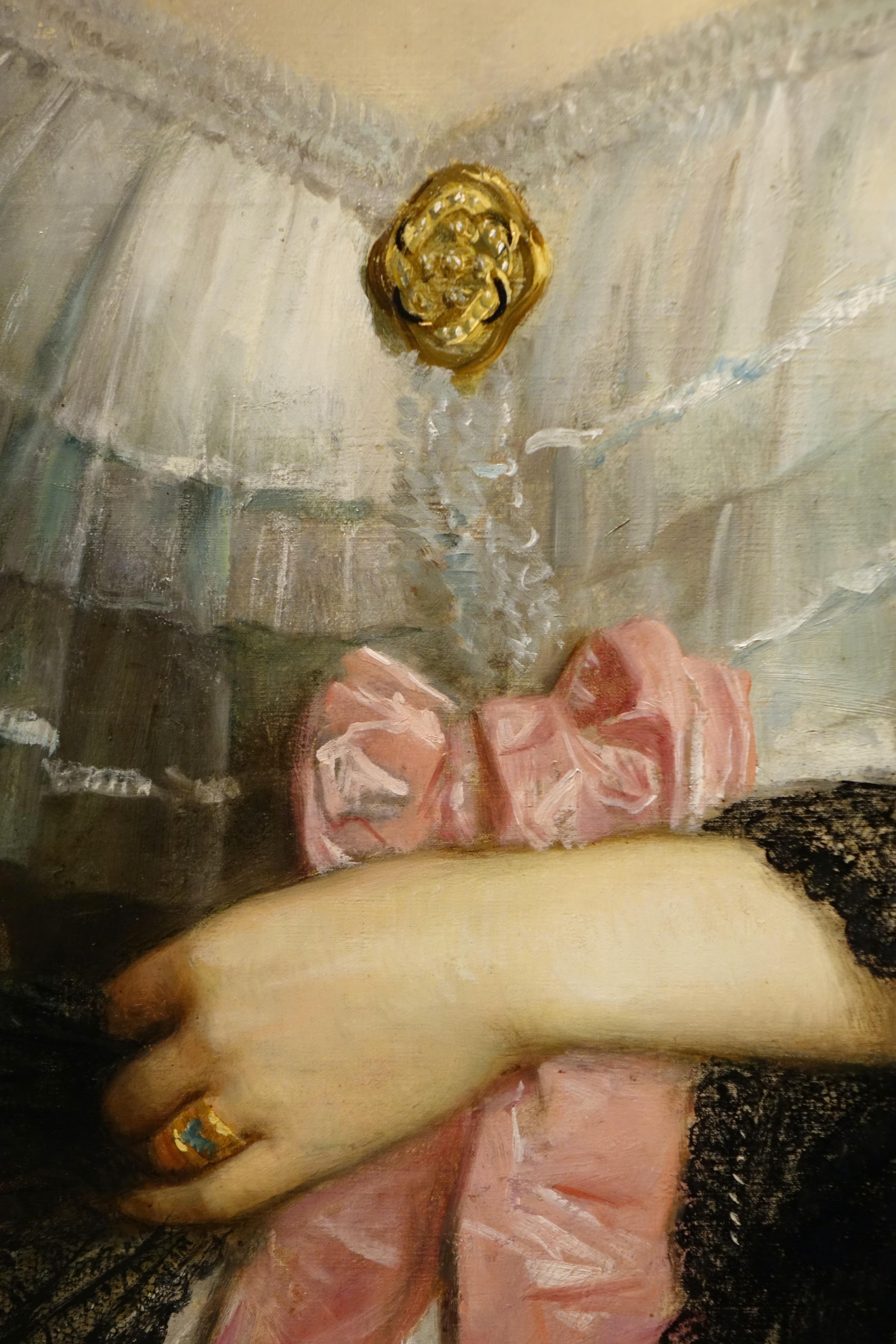 Hand-Painted Portrait of a the Comtesse Hallez Claparede , France Circa 1850 For Sale