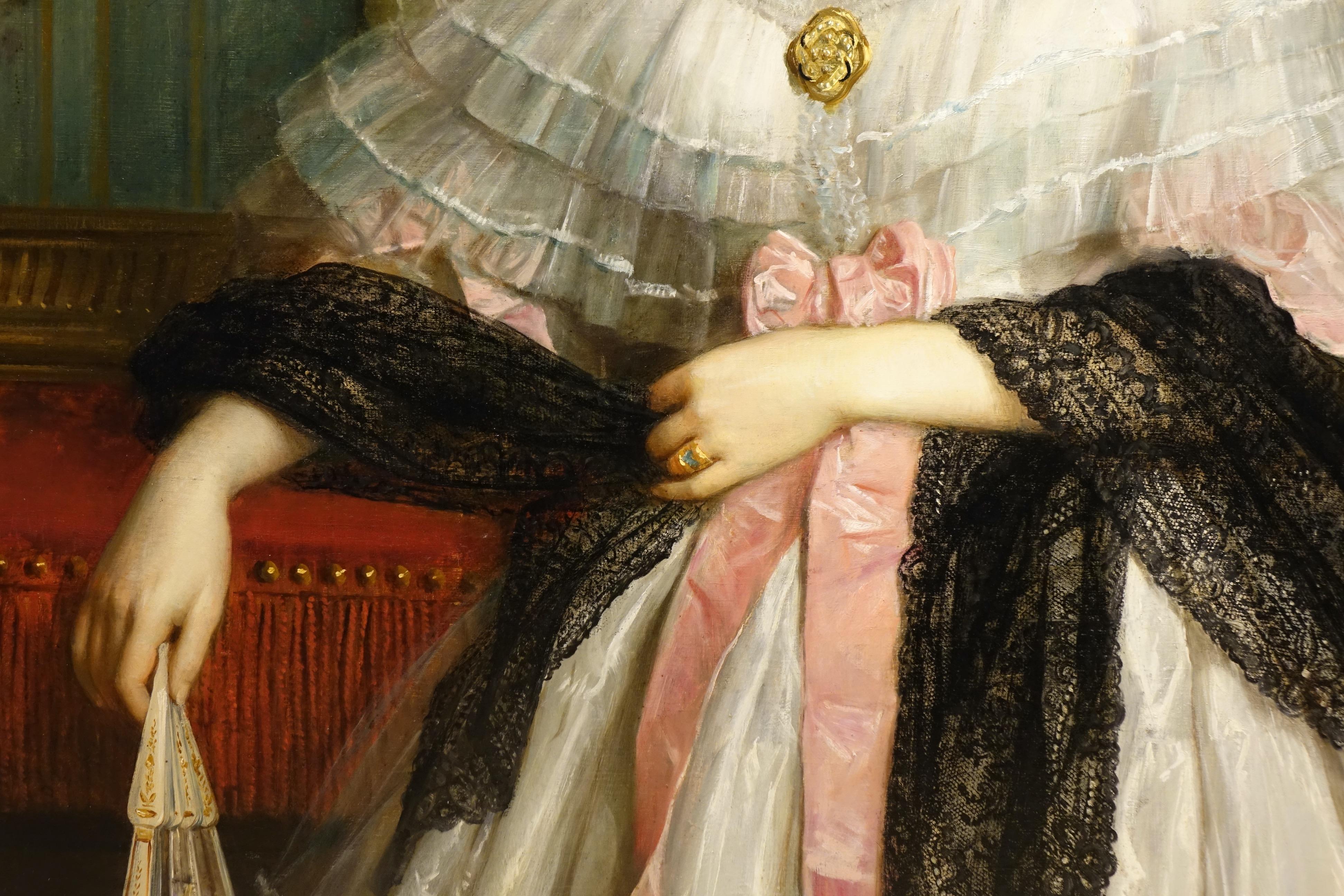Canvas Portrait of a the Comtesse Hallez Claparede , France Circa 1850 For Sale