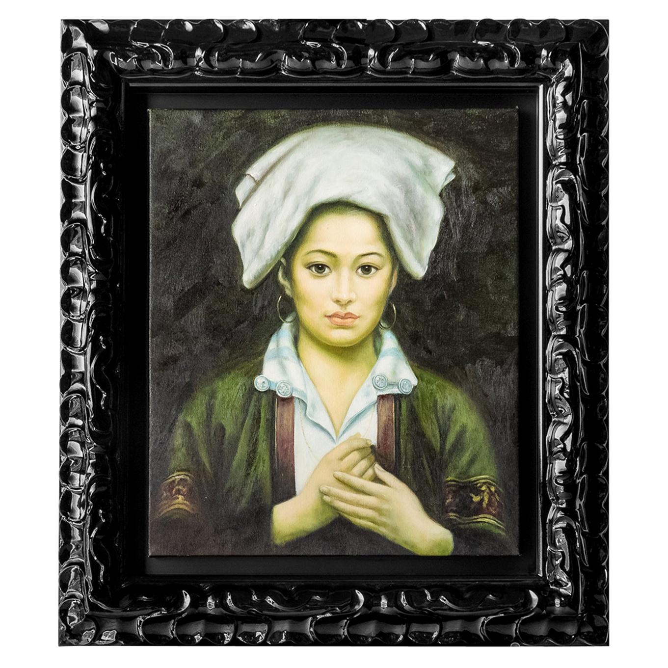 Portrait of a Tibetan Girl 'Figurative Oil on Canvas, Shanghai, 1997'