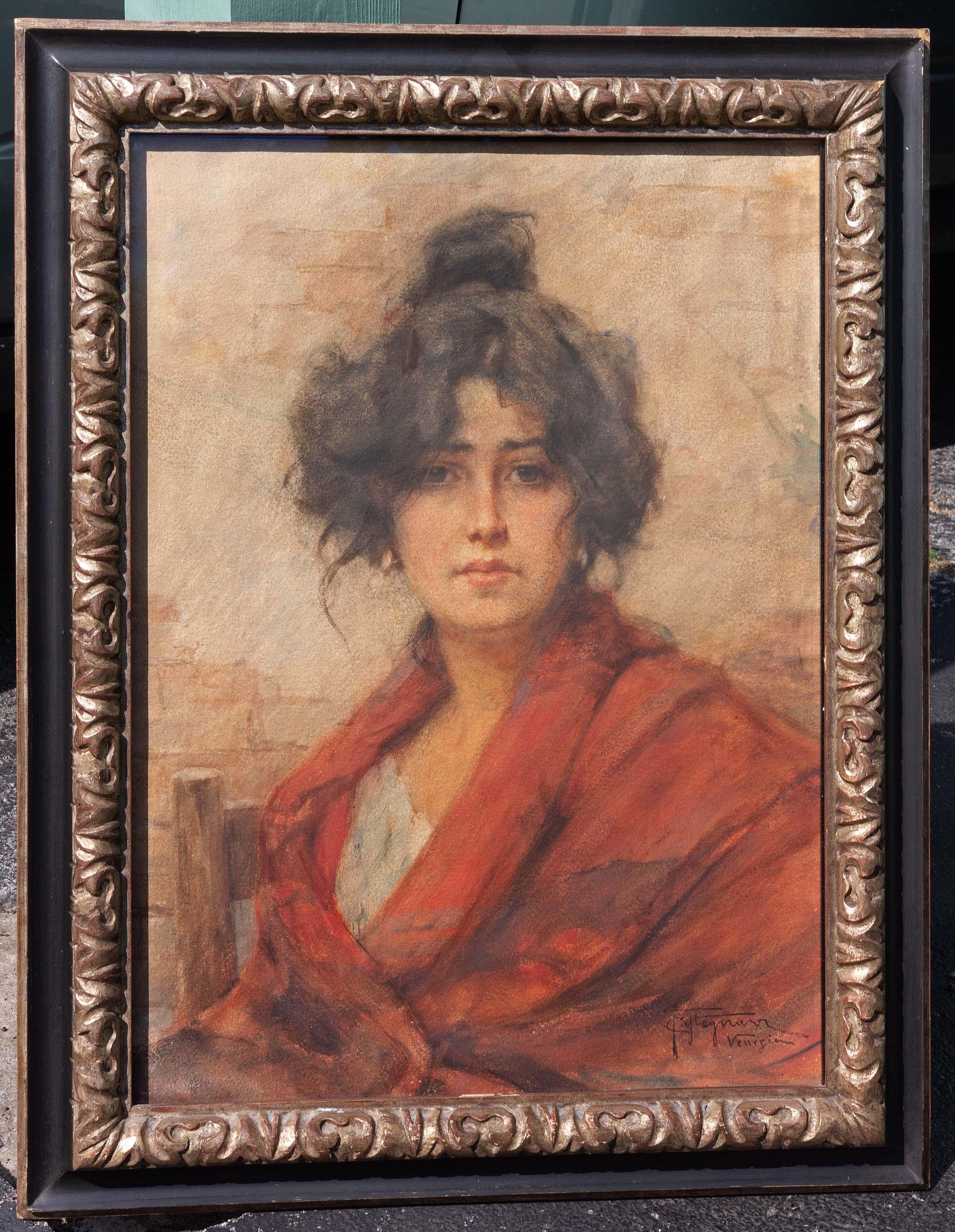Portrait of a Venetian Woman by Felice Castegnaro '1872-1958' Italian In Good Condition For Sale In Rochester, NY