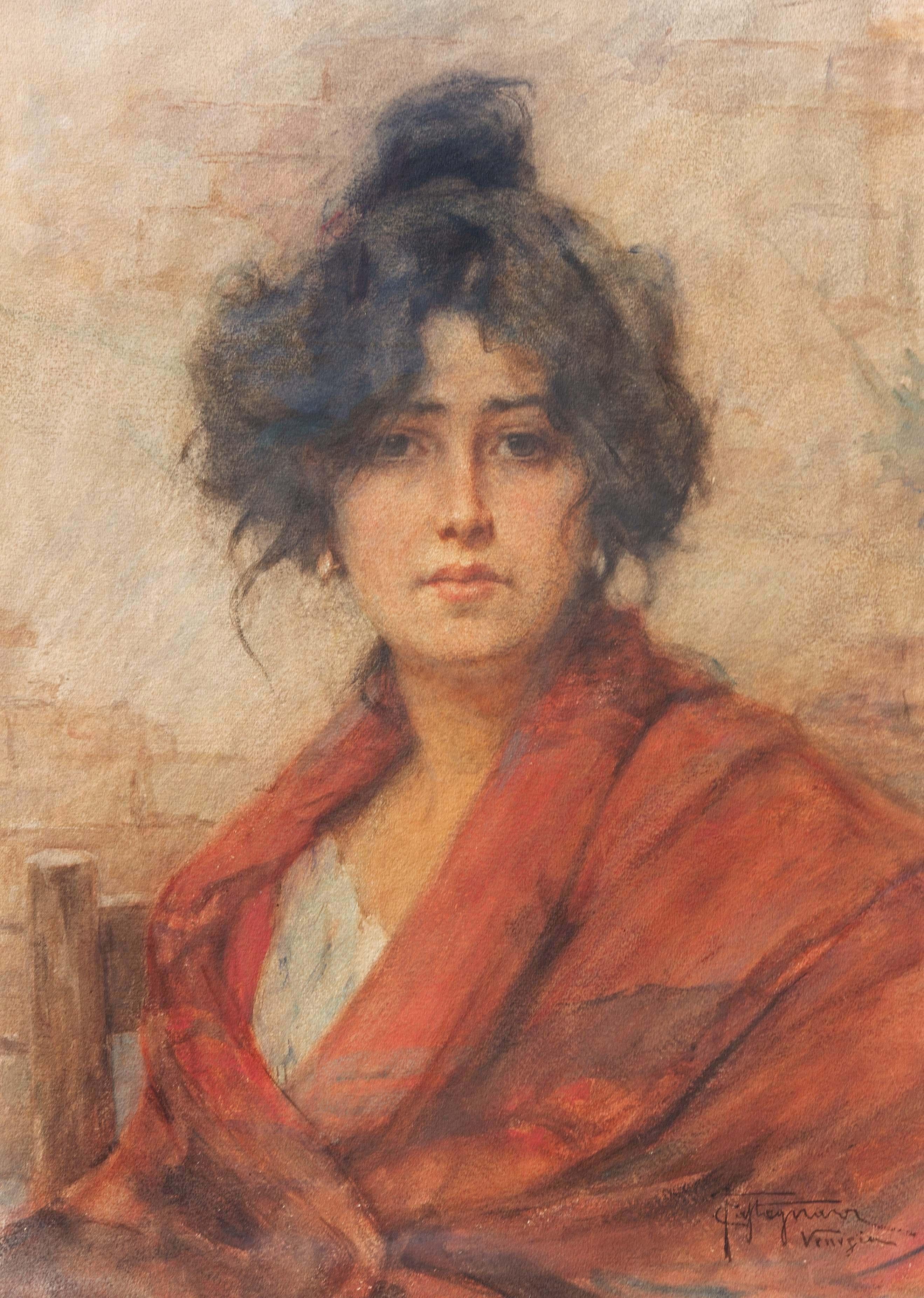 Canvas Portrait of a Venetian Woman by Felice Castegnaro '1872-1958' Italian For Sale