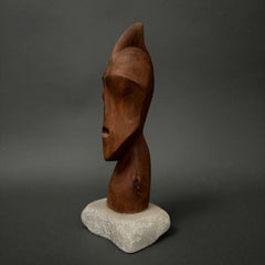 Portrait of a Warrior, Carved Wood Sculpture by Calin Hentea, 1995