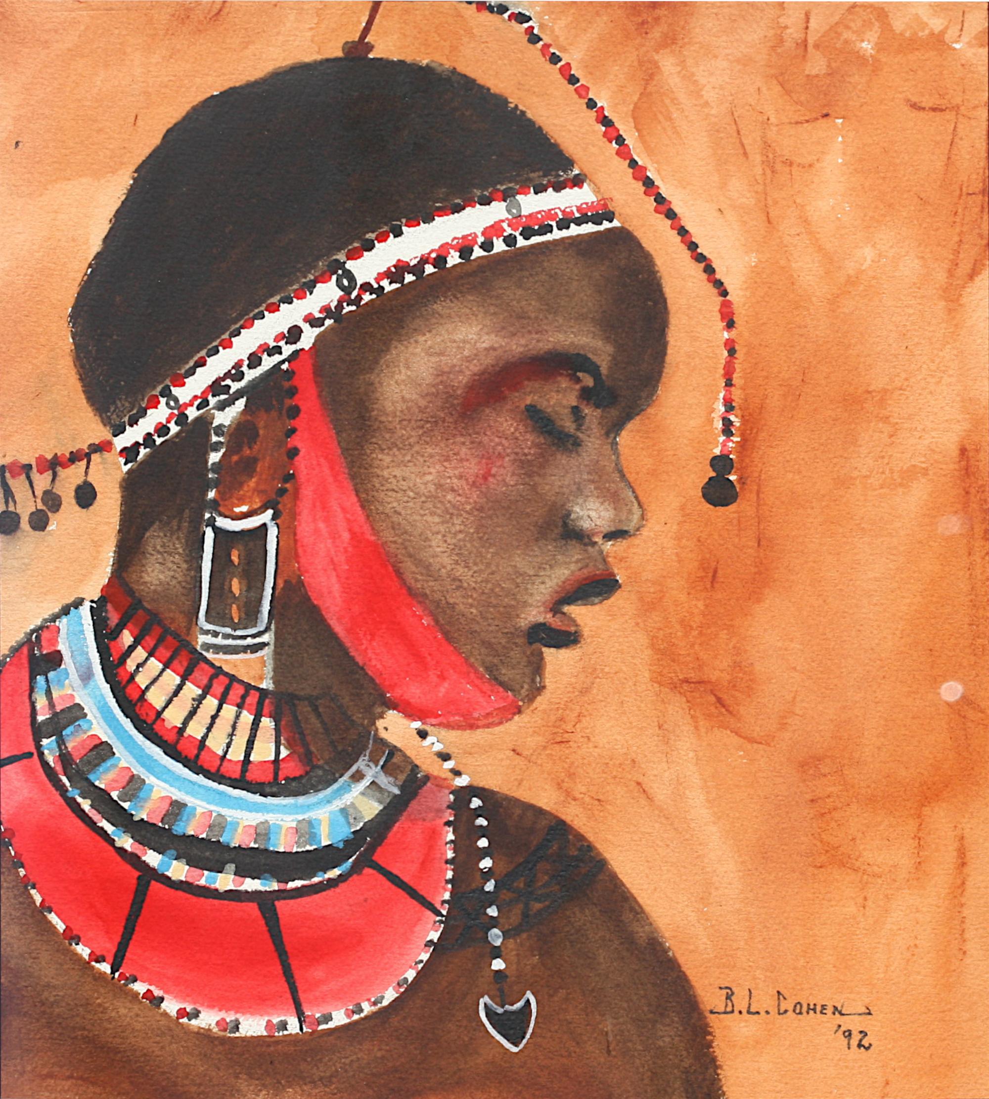 XX secolo Ritratto di una figura femminile dell'Africa occidentale, acquerello in vendita