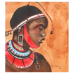 Porträt einer westafrikanischen weiblichen Figur, Aquarell