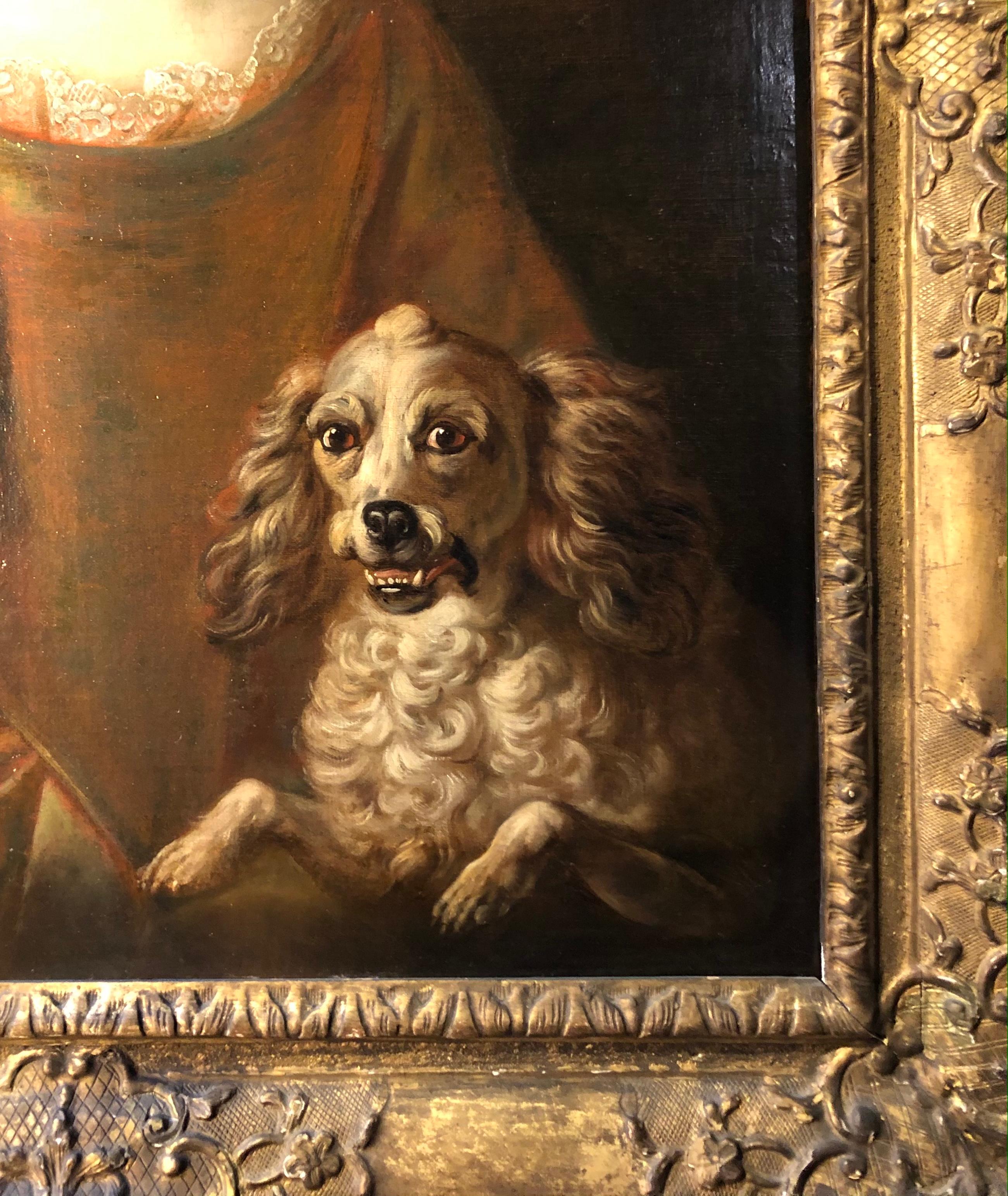 Portrait of a Woman and Her Dog, 18th Century In Good Condition For Sale In Paris, FR