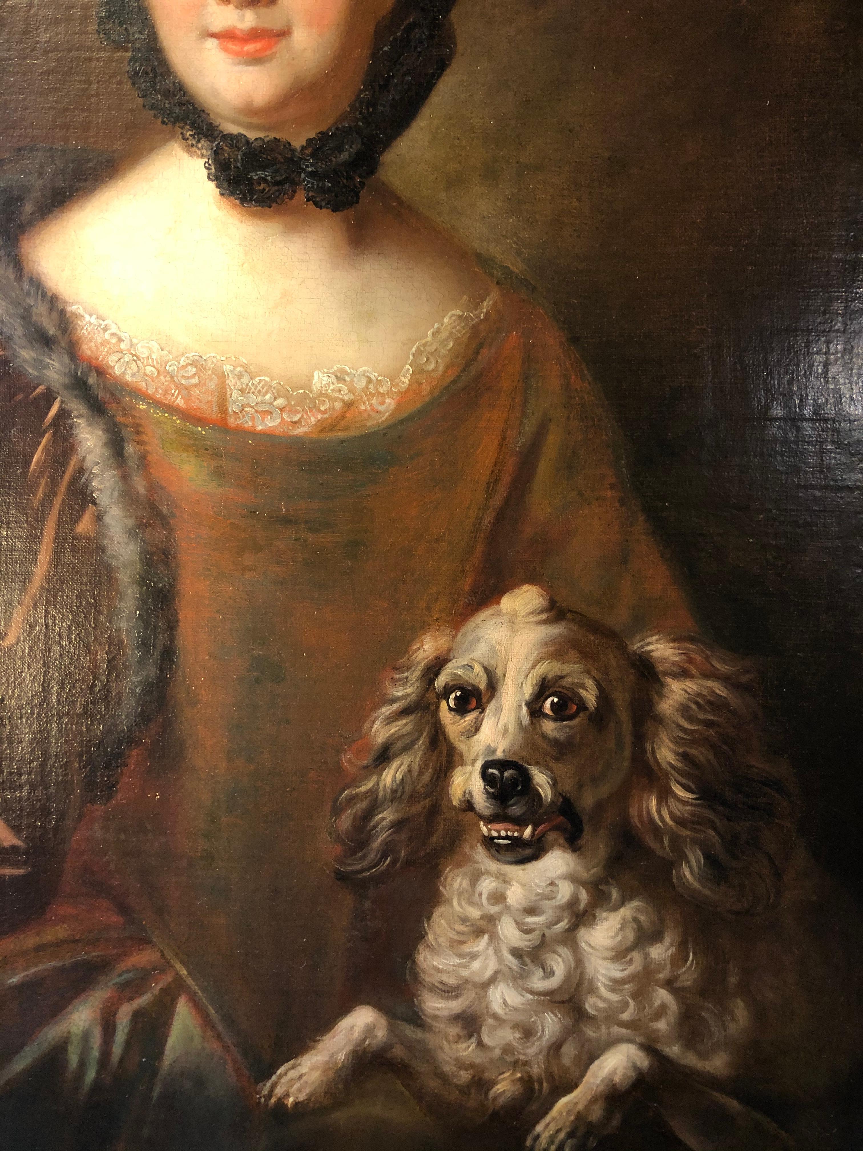 18th Century and Earlier Portrait of a Woman and Her Dog, 18th Century For Sale