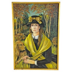Portrait of a Woman and Her Dog by California Artist Ursula Skeate Circa 1980s
