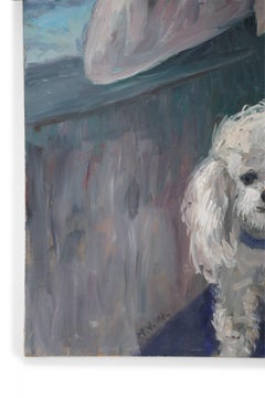 Portrait of a Woman and White Dog Painting on Canvas