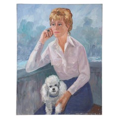Porträt einer Frau und eines weißen Hundes, Gemälde auf Leinwand