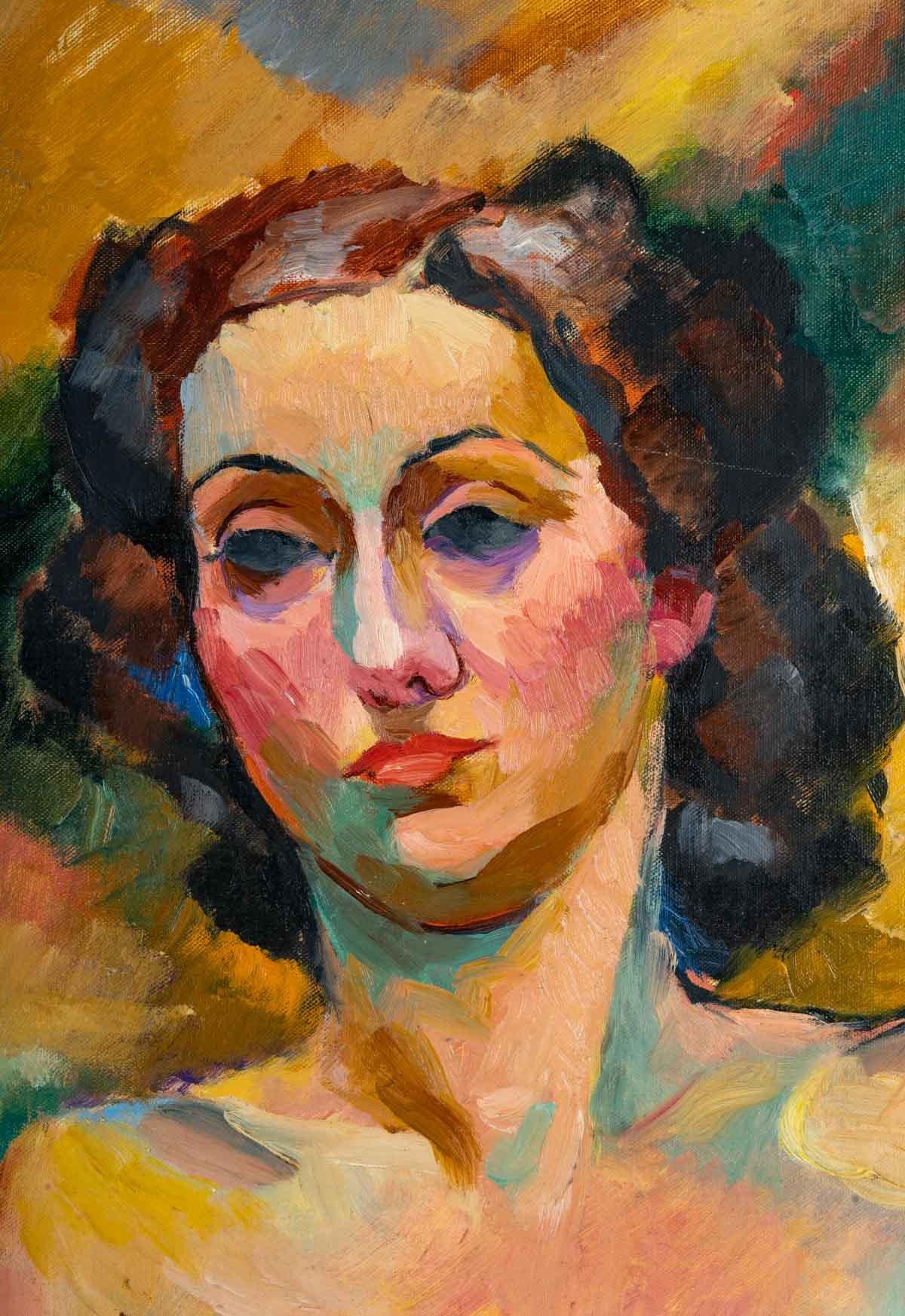 Wood Portrait of a Woman, Art Deco, 1930 For Sale