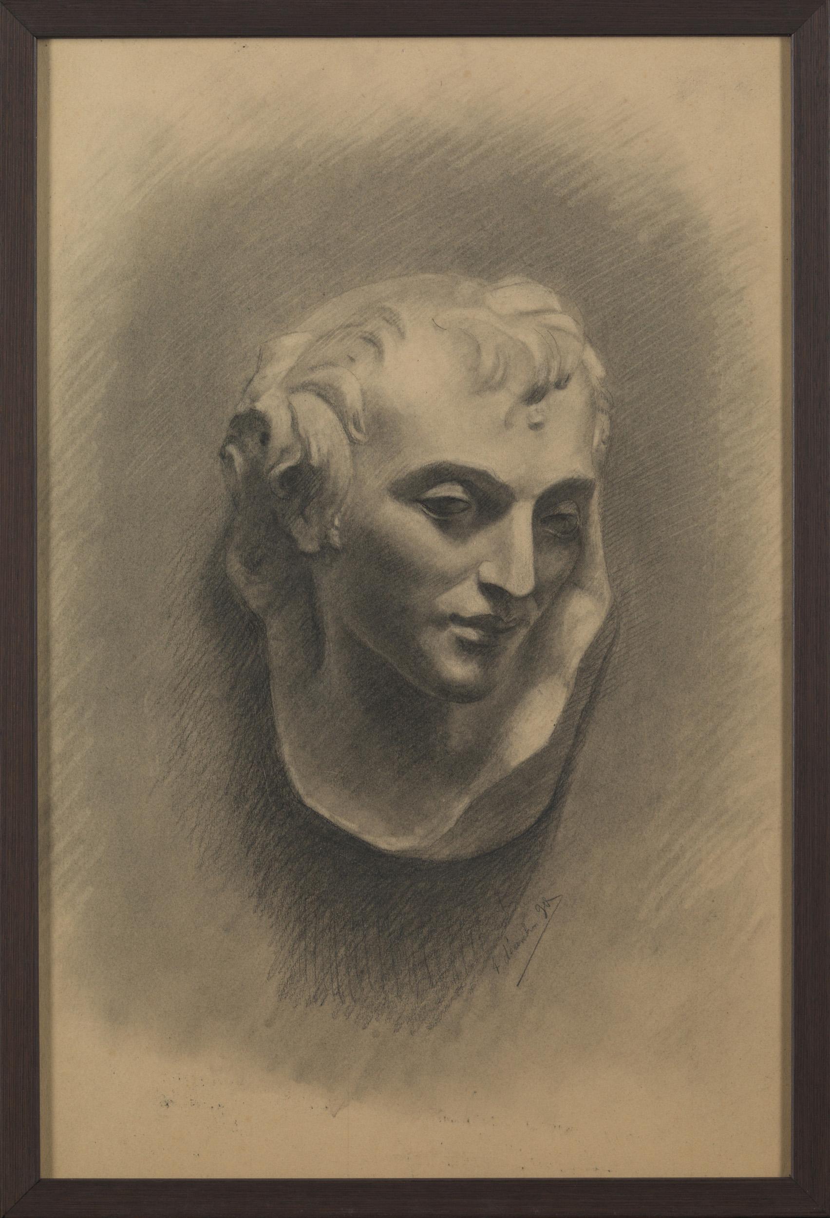 Hand-Crafted Portrait of a Woman, Drawing, Pencil on Paper, Framed and Signed