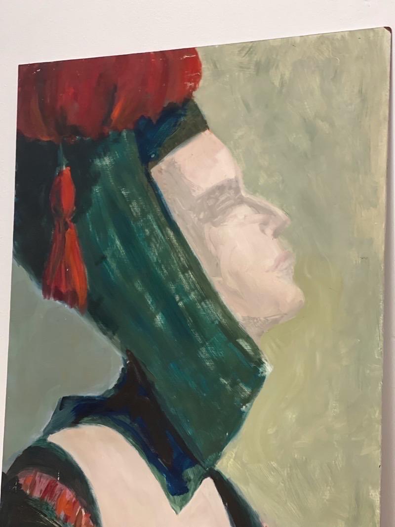 Portrait of a Woman from the Medieval Age by Olga Prell, Abstract Painting  In Good Condition For Sale In Seattle, WA