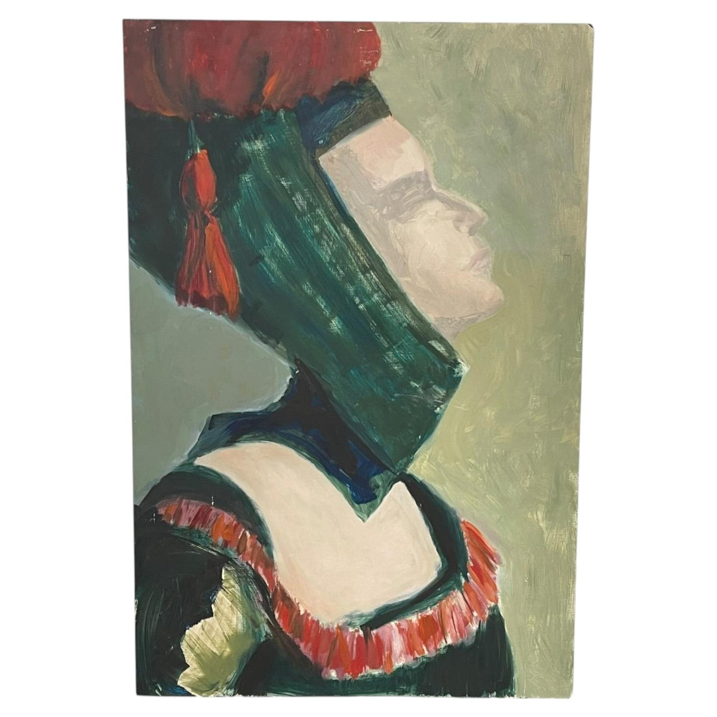 Ritratto di una donna del Medioevo di Olga Prell. Pittura astratta. in vendita