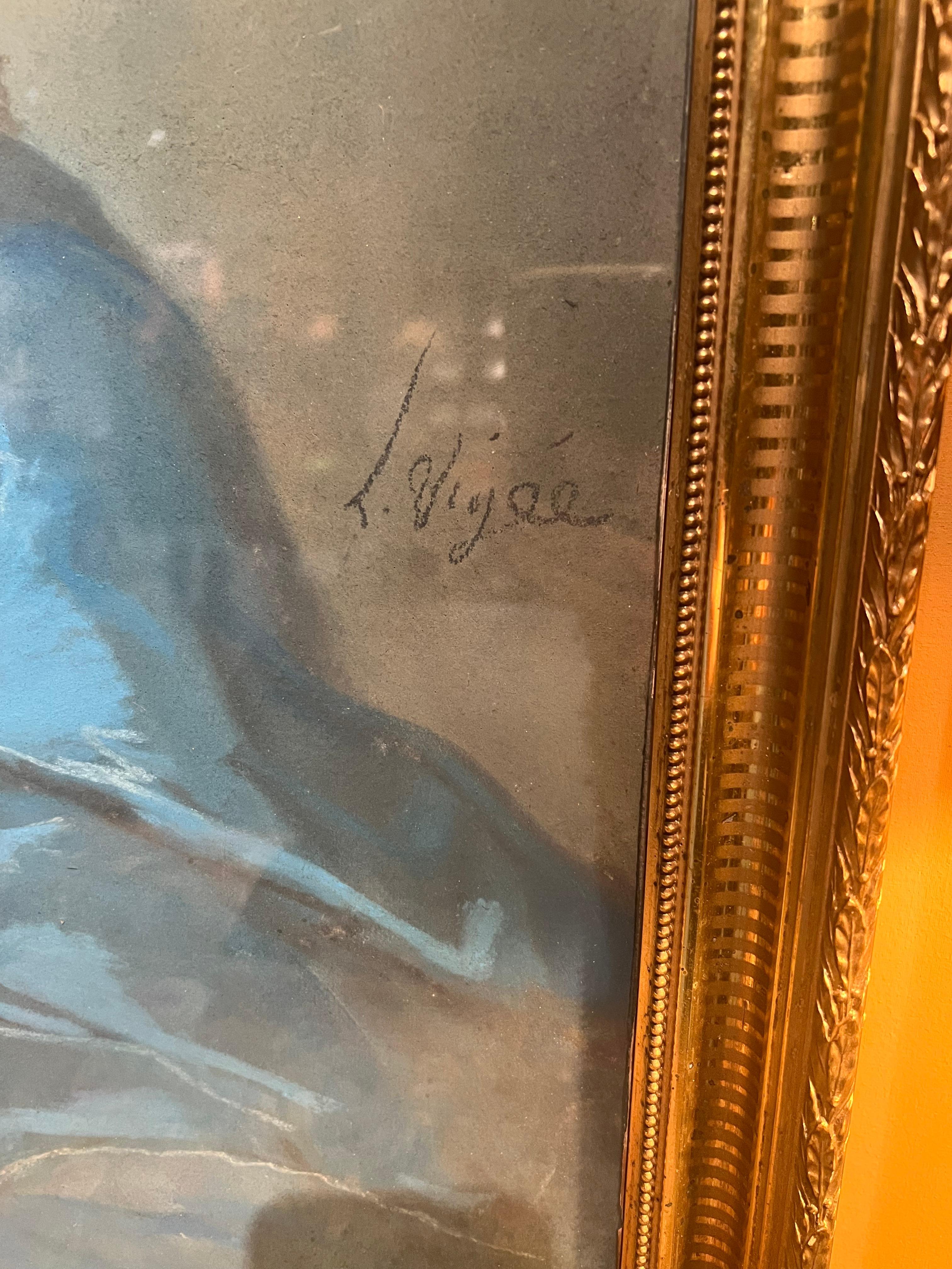 French Portrait of a Woman in a Blue Dress by Louis Vigée – 18th Century Pastel For Sale