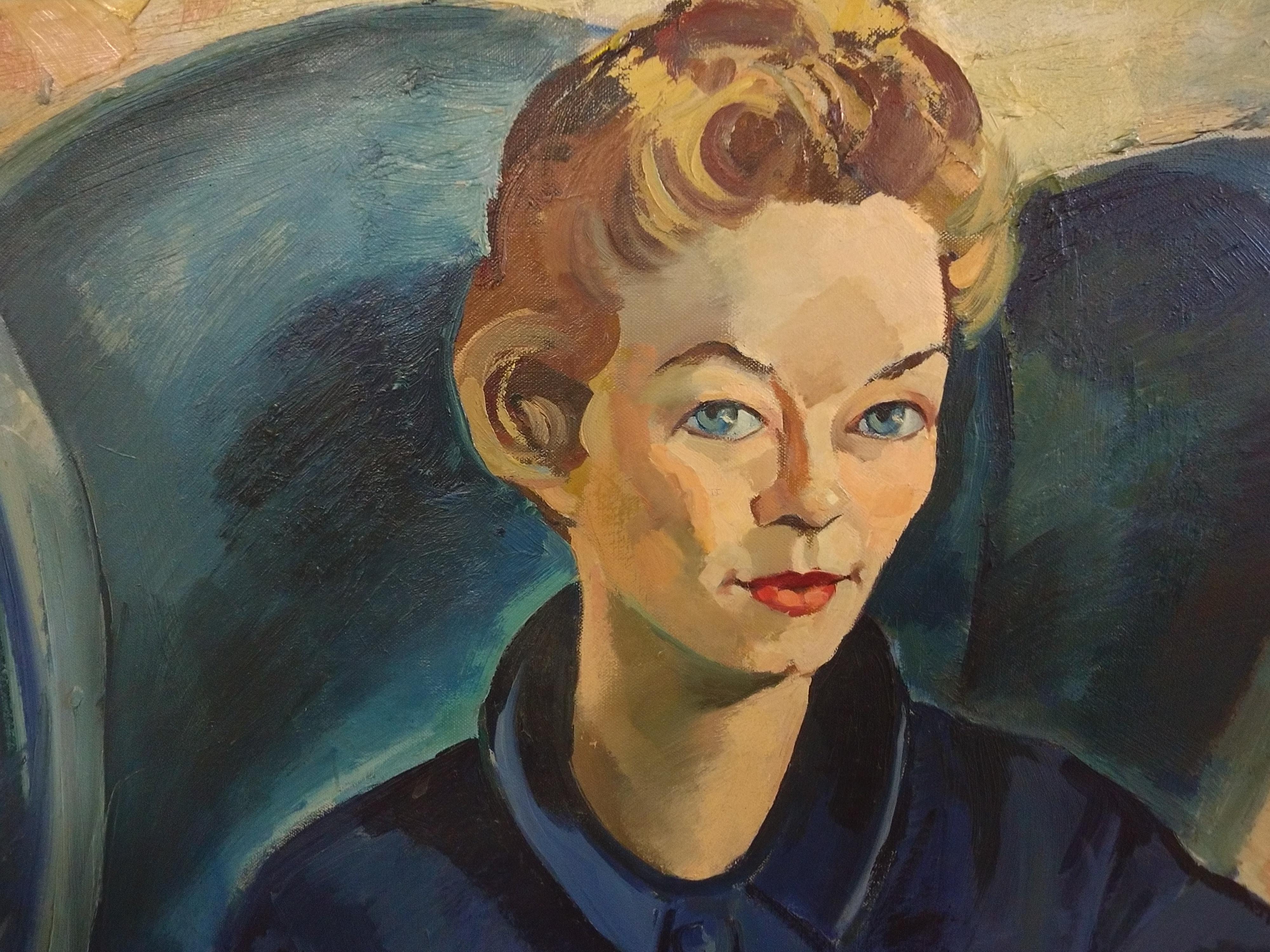 Hand-Painted Portrait of a Woman in Blue by Ruth Van Sickle Ford