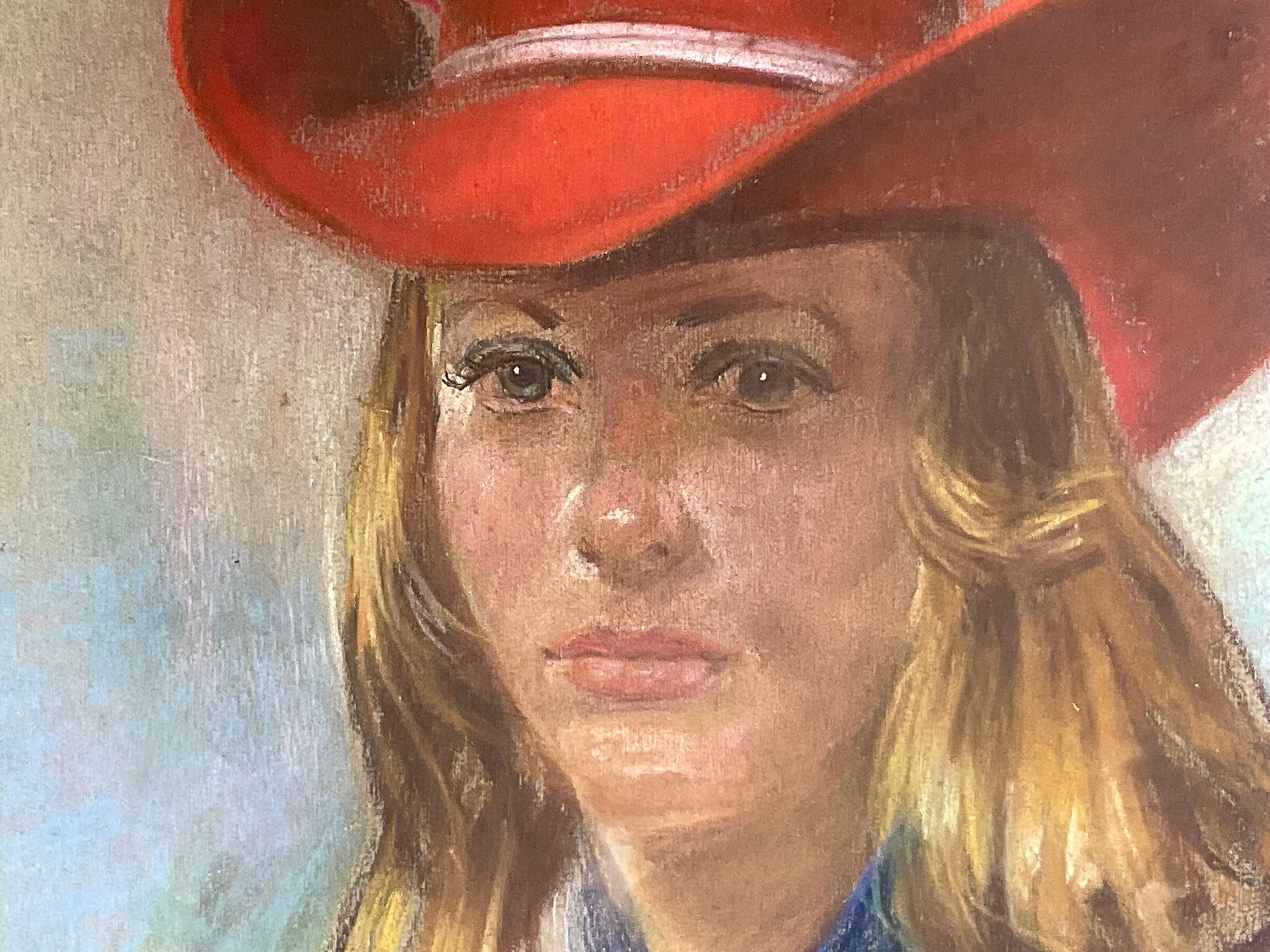 Porträt einer Frau mit rotem Hut (Handbemalt)