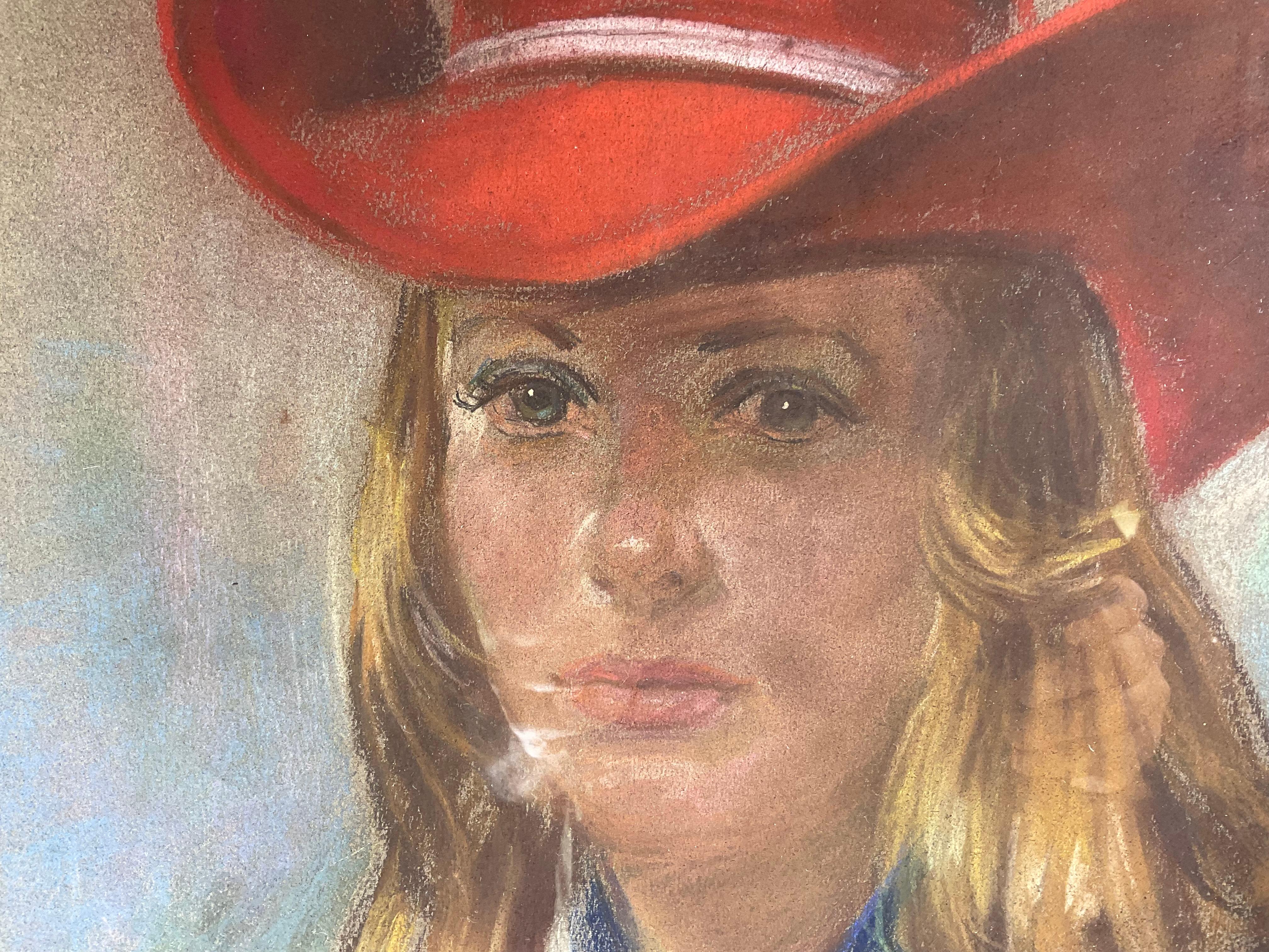 Porträt einer Frau mit rotem Hut (Farbe)
