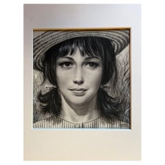 Portrait of a Woman in Straw Hat – Original Illustration by Charles Burki, 1962