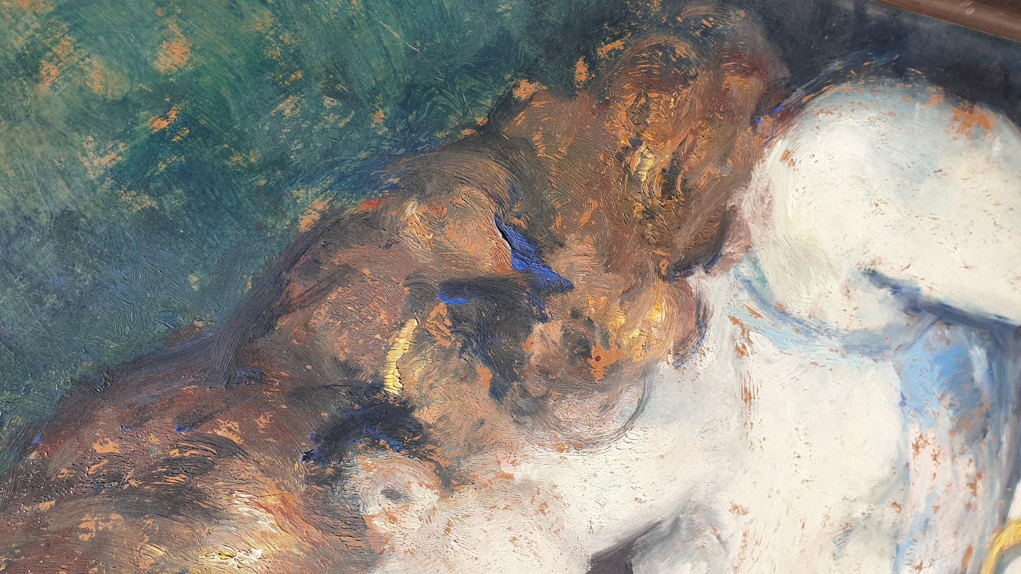 Art Deco Portrait Of A Woman, Oil On Panel, 20th Century For Sale