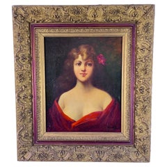 Portrait of À Woman Painting Oil on Panel 19th Century Signed Rolland Framed
