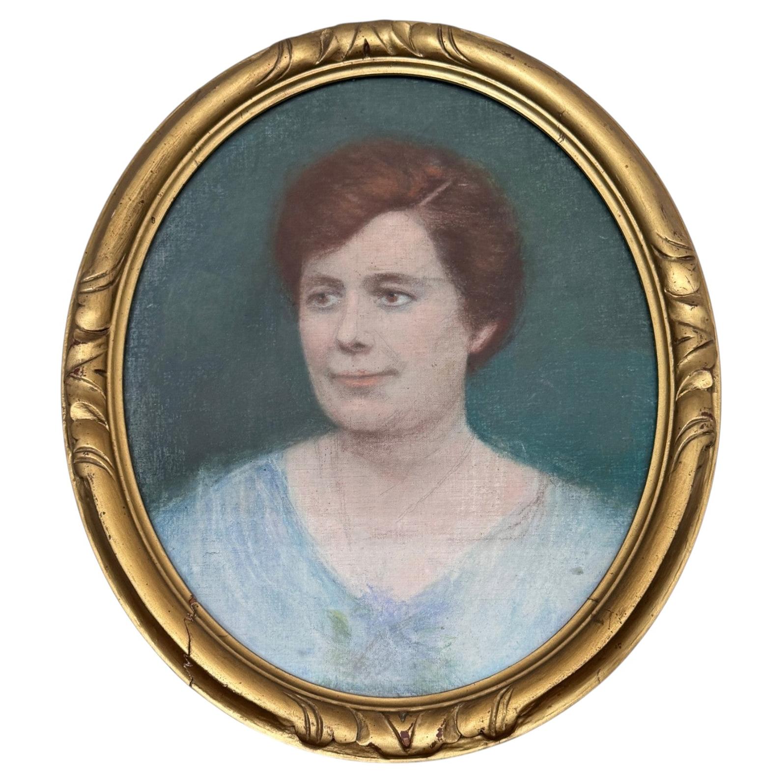 Portrait of a Woman, Pastel, 1920s, in Gilt Frame For Sale