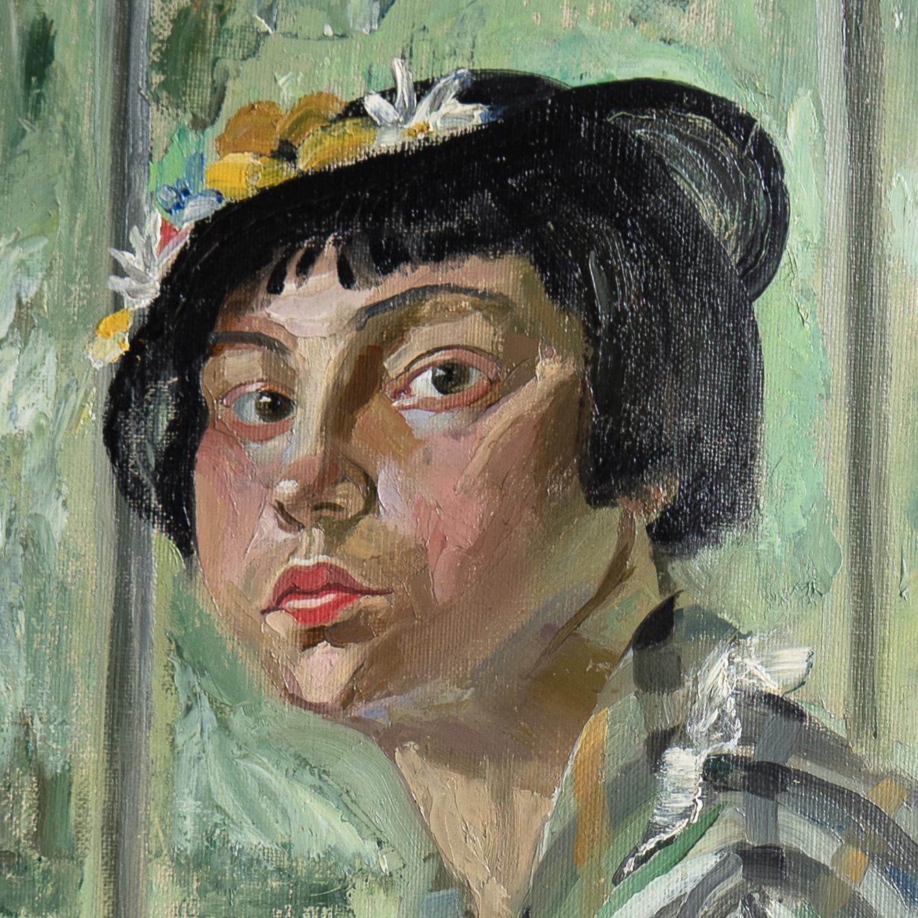 Scozzese Ritratto di una donna con un bob, pittura a olio originale d'epoca, Scozia, anni '30