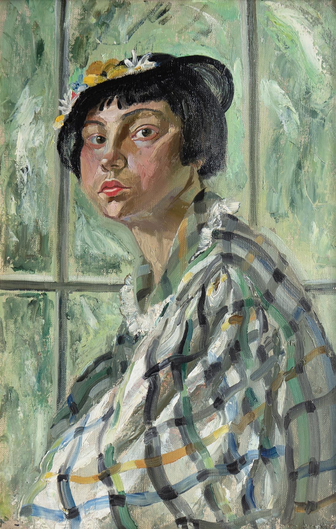 Ritratto di una donna con un bob, pittura a olio originale d'epoca, Scozia, anni '30 In condizioni buone a Bristol, GB